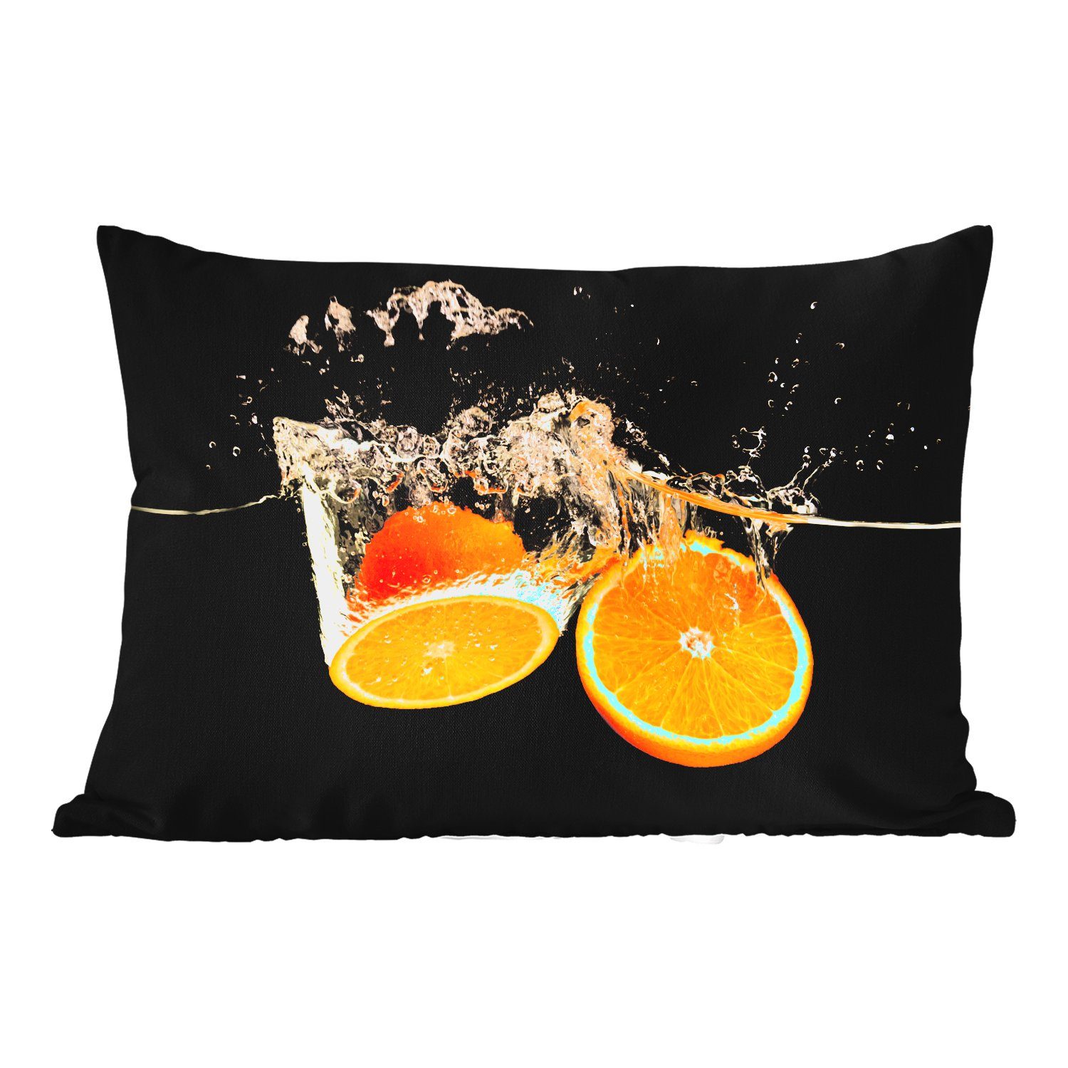 MuchoWow Dekokissen Orange - Stillleben - Wasser - Schwarz - Obst, Outdoor-Dekorationskissen, Polyester, Dekokissenbezug, Kissenhülle