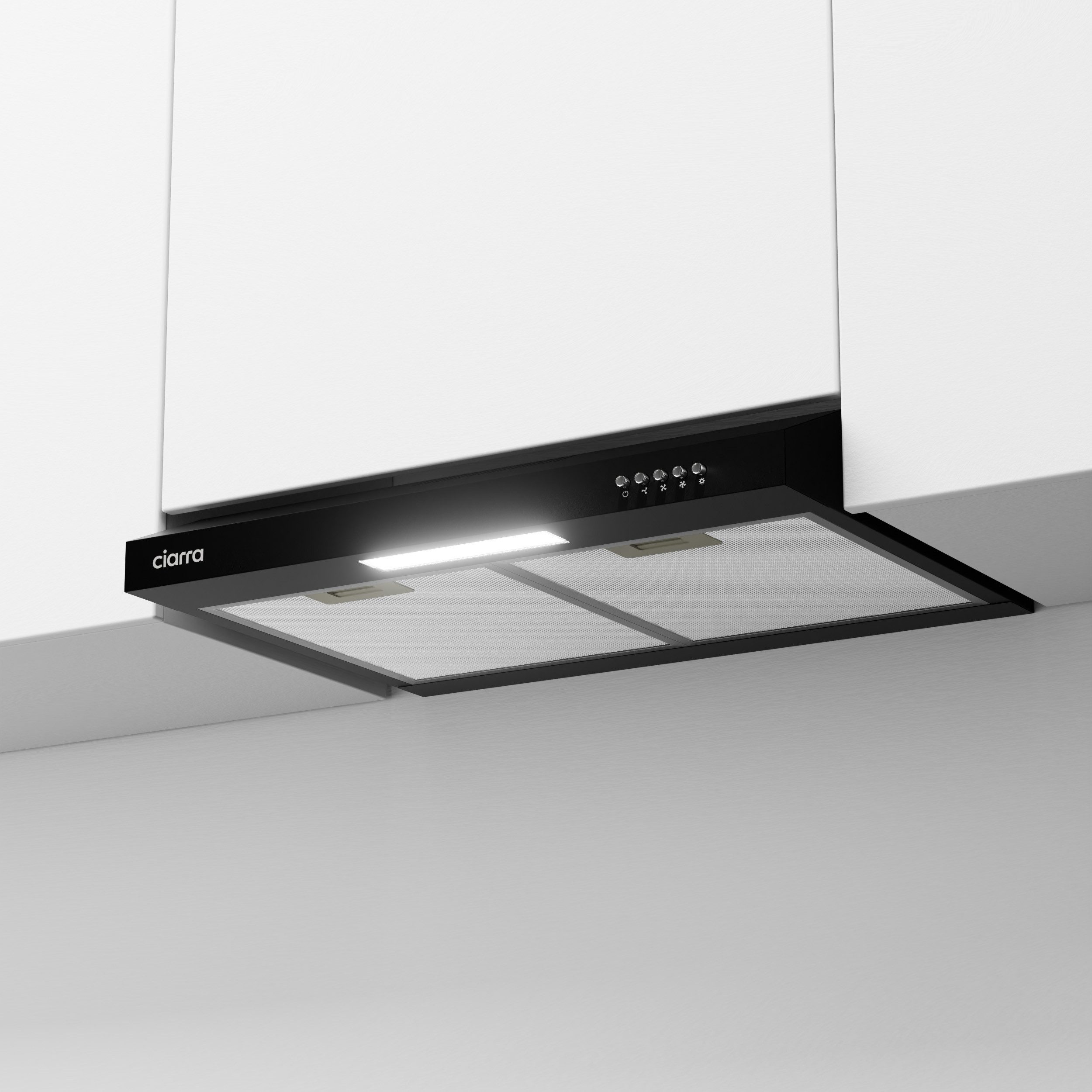 CIARRA Unterbauhaube 60 cm Dunstabzugshaube A+ Abluft & Umluft 3 Stufen VM6903DB für kleine Küchen, Aktivkohlefilter & 2 Aluminiumfilter LED Schwarz