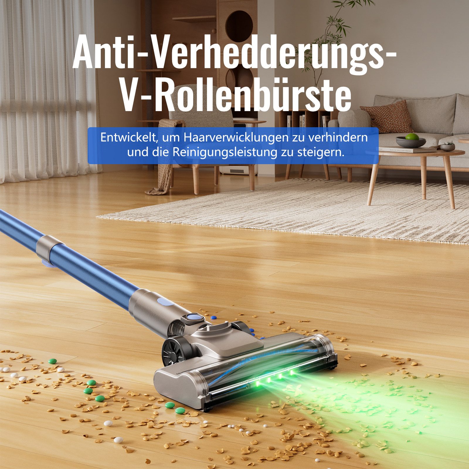 Teendow Akku-Hand-und Stielstaubsauger V10 PRO 50kPA Akku Staubsauger, Akkustaubsauger, 60 min Laufzeit, LED, 300 W, mit Beutel, Geräuscharm, Hand- und Bodenstaubsauger, Starke Saugkraft, Kabellos