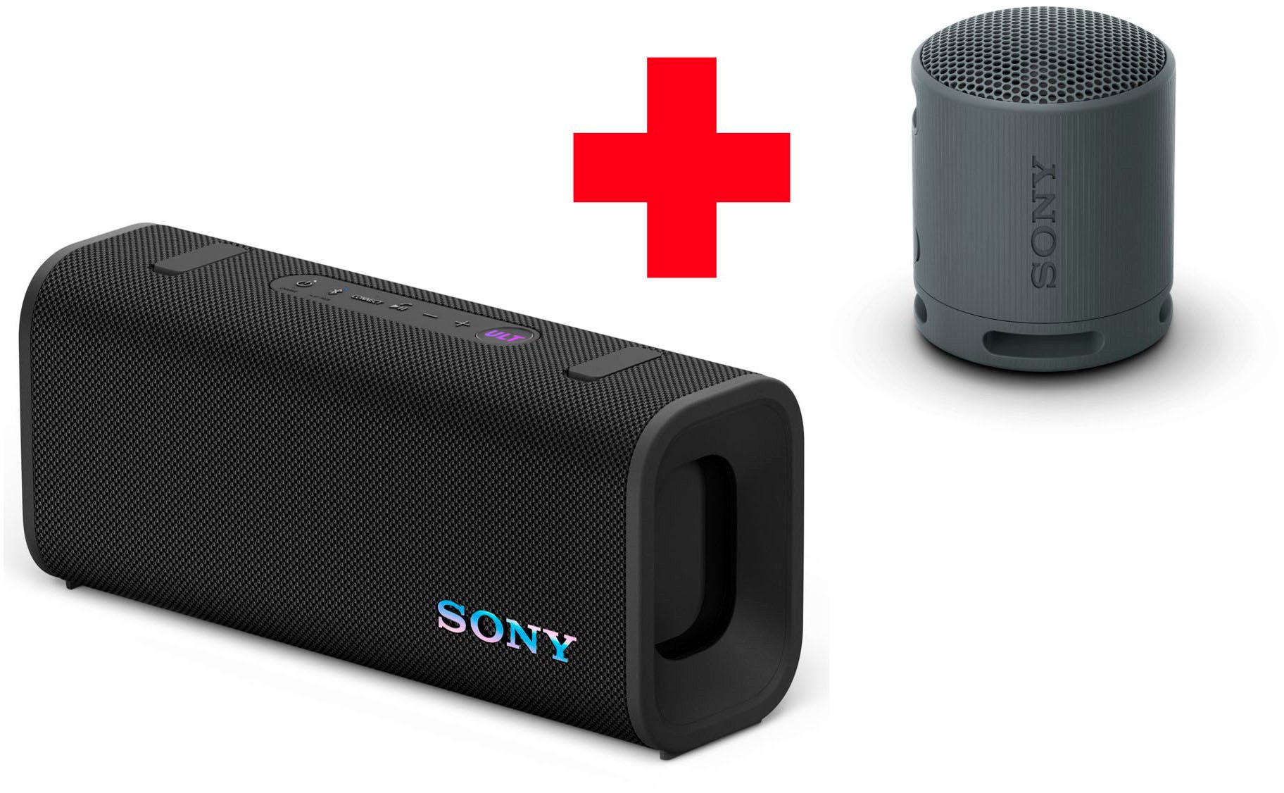 Sony ULT FIELD 3 + SRS-XB100 Bluetooth-Lautsprecher Stereo (A2DP Bluetooth, Bluetooth, HFP, AVRCP Bluetooth, 30 W, 2er Set - ULT POWER SOUND, 24h-Akku, IP67, wasser- & staubdicht)