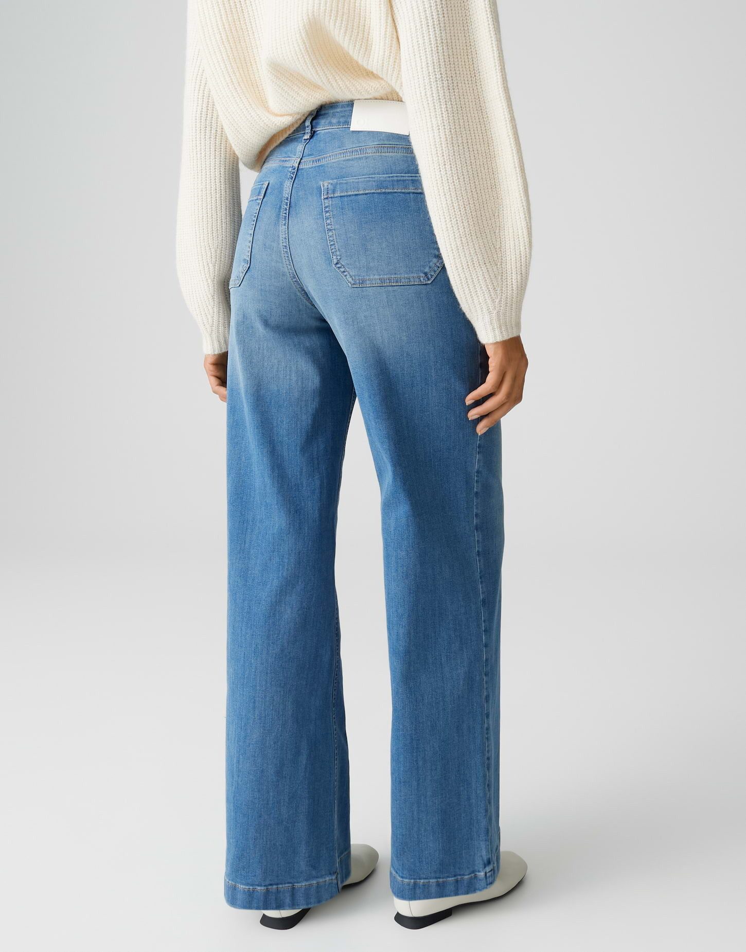 OPUS PANTS Palazzohose MELLY GROOVY aus BCI Cotton Mix Mid Rise Palazzo Fit, Long, leichte Used-Effekte