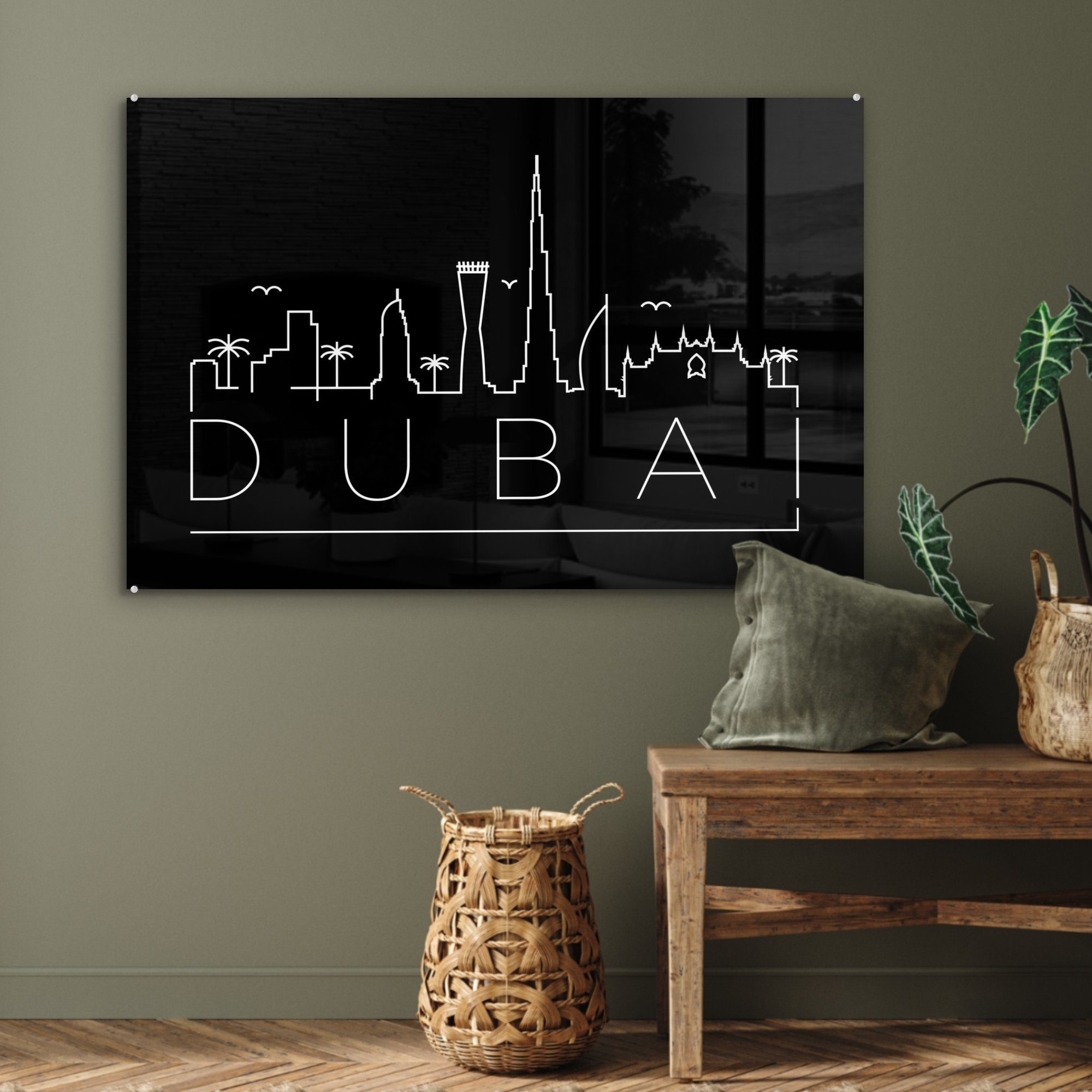 (1 St), Skyline Schlafzimmer Acrylglasbilder Wohnzimmer "Dubai" schwarz, Acrylglasbild & MuchoWow