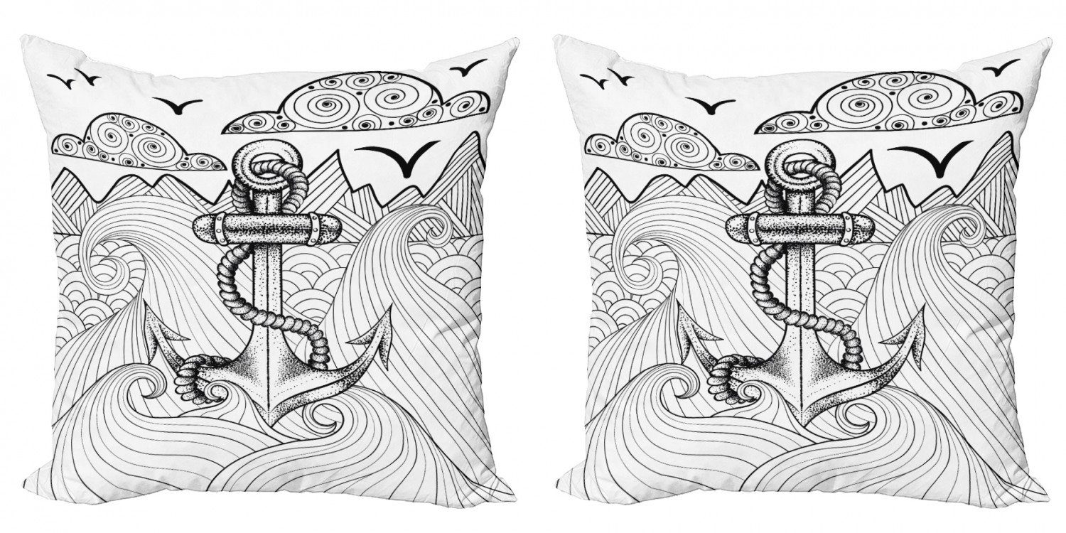 Kissenbezüge Modern Accent Doppelseitiger Digitaldruck, Abakuhaus (2 Stück), Anker Zentangle Ozean Wolken