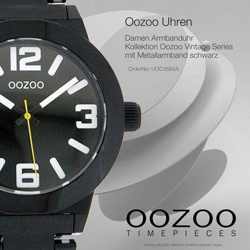 OOZOO Quarzuhr Oozoo Unisex Armbanduhr Vintage Series, (Analoguhr), Damen, Herrenuhr rund, groß (ca. 45mm) Metallarmband schwarz