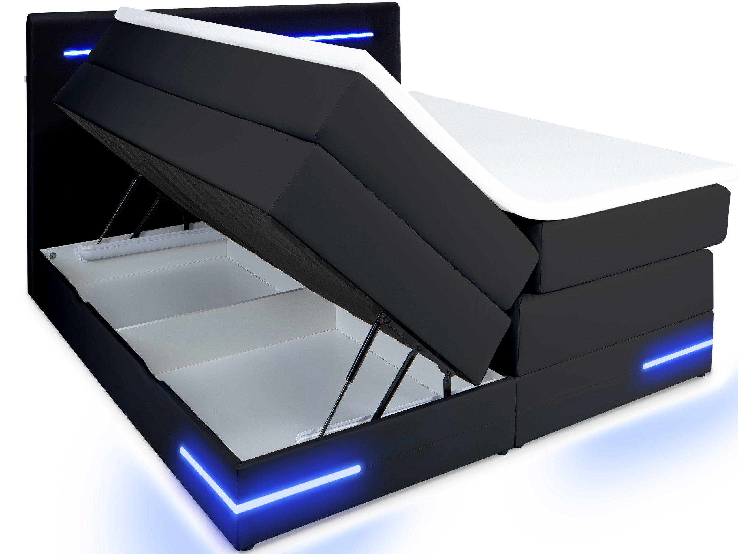 wonello Boxspringbett Daytona, mit LED Beleuchtung und Topper, wahlweise mit Bettkasten