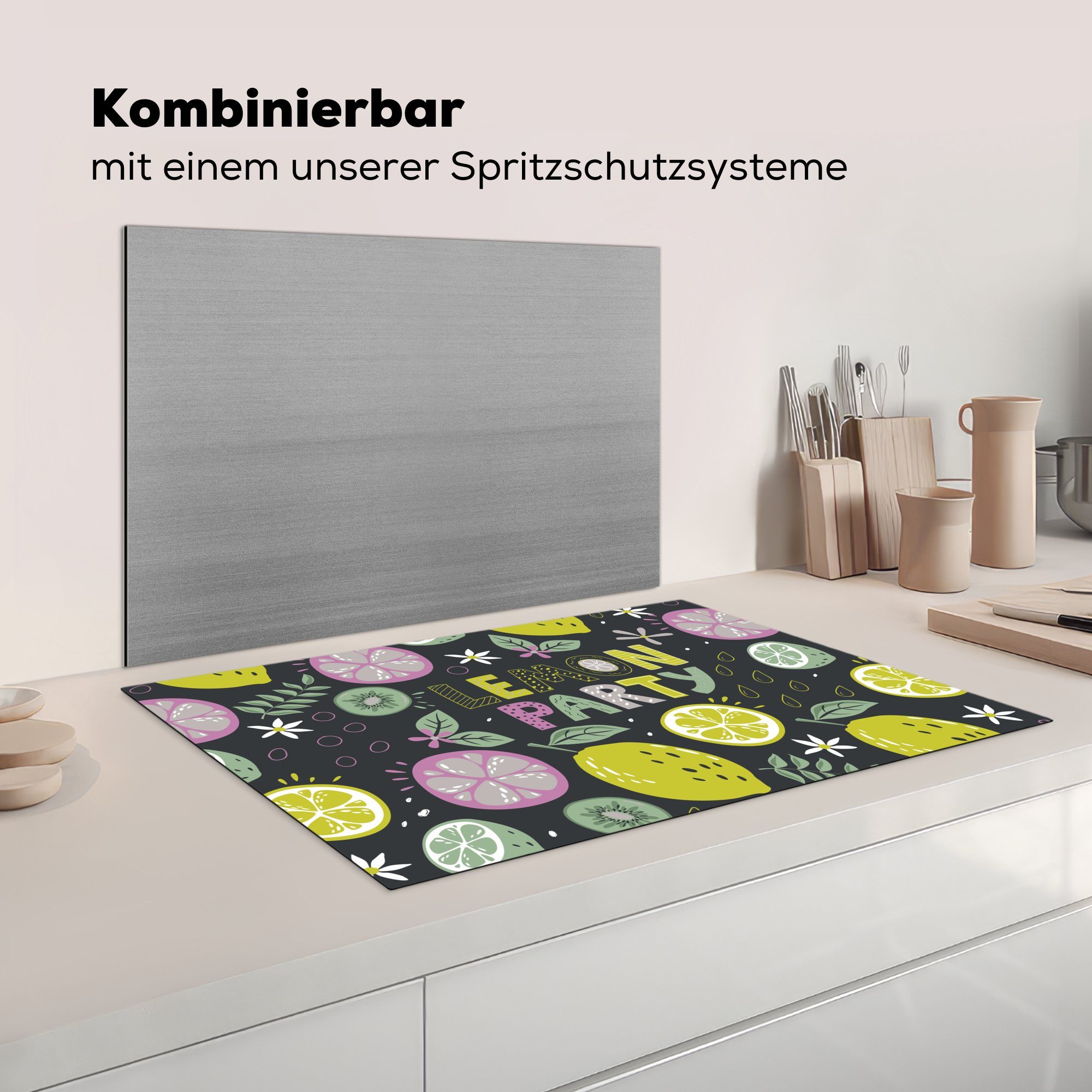 (1 Zitronen cm, - für küche, MuchoWow Herdblende-/Abdeckplatte die Zitat Schwarz, tlg), Summers Ceranfeldabdeckung - - 81x52 Schutz Vinyl, Induktionskochfeld