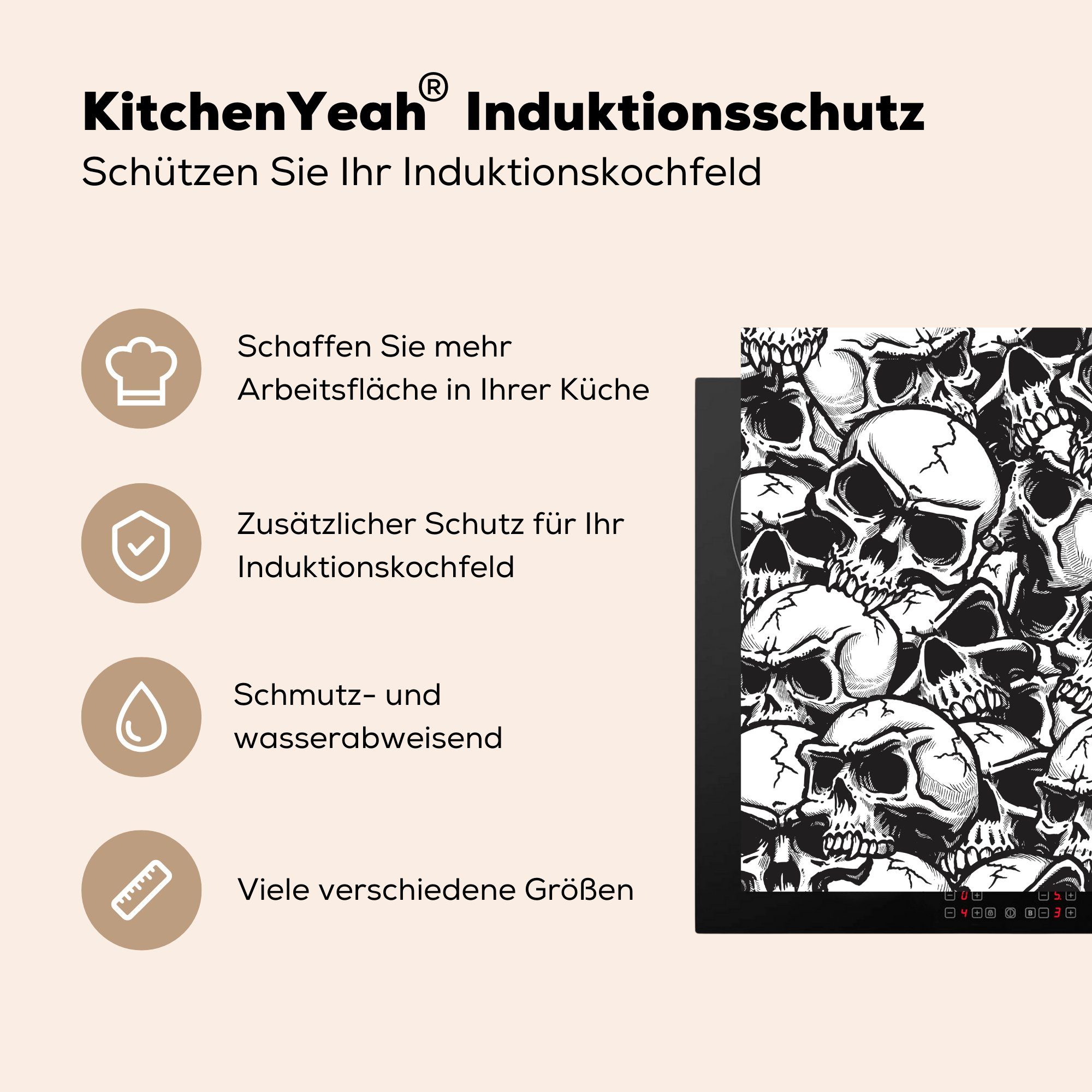 Arbeitsplatte Vinyl, (1 von küche Herdblende-/Abdeckplatte cm, MuchoWow für 78x78 Musterillustration Eine Totenköpfen, tlg), Ceranfeldabdeckung,