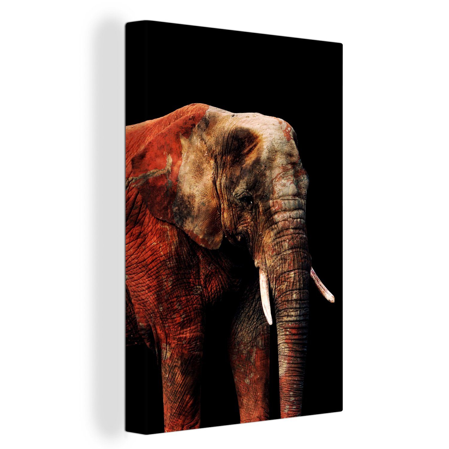 inkl. fertig - Leinwandbild (1 Leinwandbild - Rot, bespannt Zackenaufhänger, OneMillionCanvasses® St), Gemälde, cm Elefant 20x30 Tiere