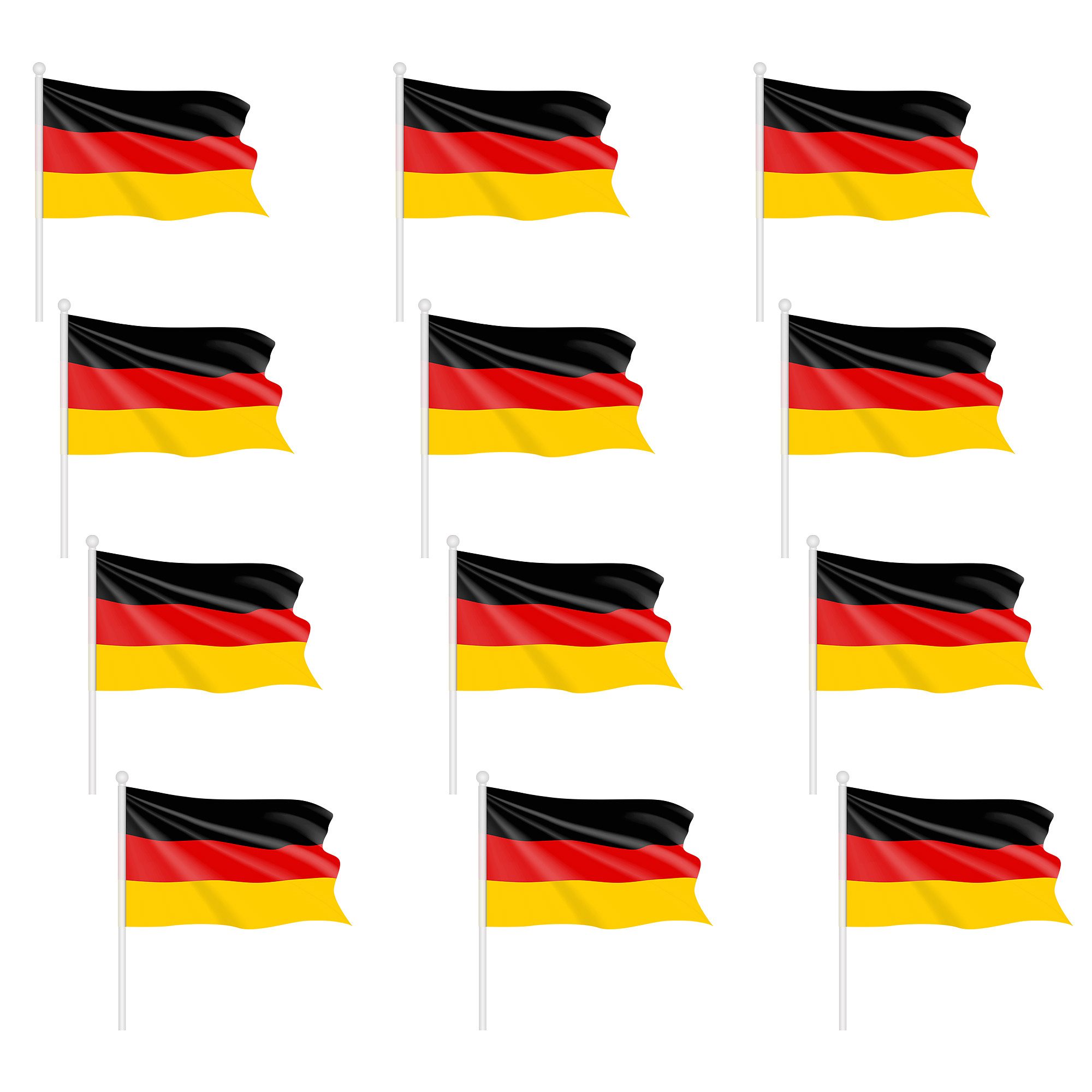 Taffstyle Flagge SET 12 Deutsche Handfahne Fahne EM WM Fanartikel Fussball Deutschland (Handflagge Deutschlandfahne 10cm x 15cm), Fähnchen Stockfahne Party Flagge Basketball Handball Deutschlandfahne