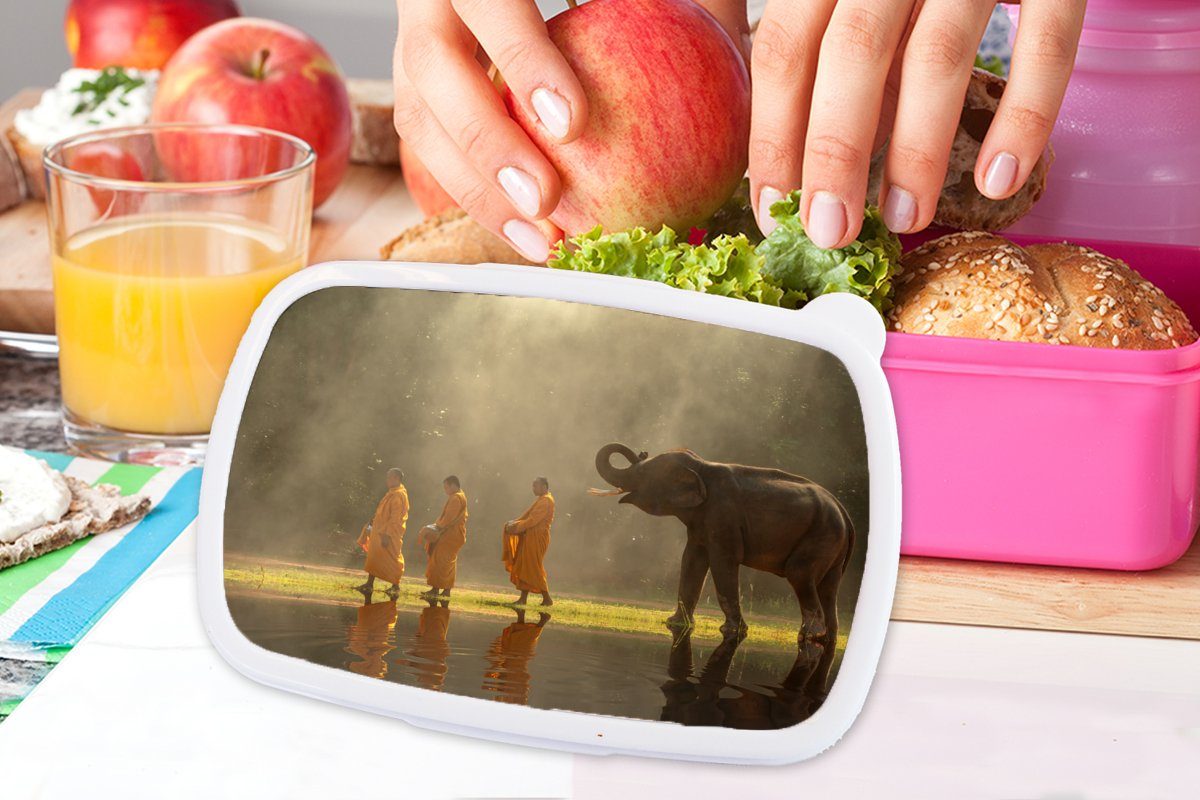 MuchoWow Lunchbox Elefant - Kunststoff, rosa (2-tlg), für Erwachsene, - Mädchen, Kunststoff Wasser Tiere Natur, Brotbox Brotdose - Snackbox, Kinder