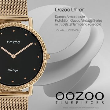 OOZOO Quarzuhr Oozoo Damen Armbanduhr rosegold, Damenuhr rund, mittel (ca. 34mm) Edelstahlarmband, Fashion-Style