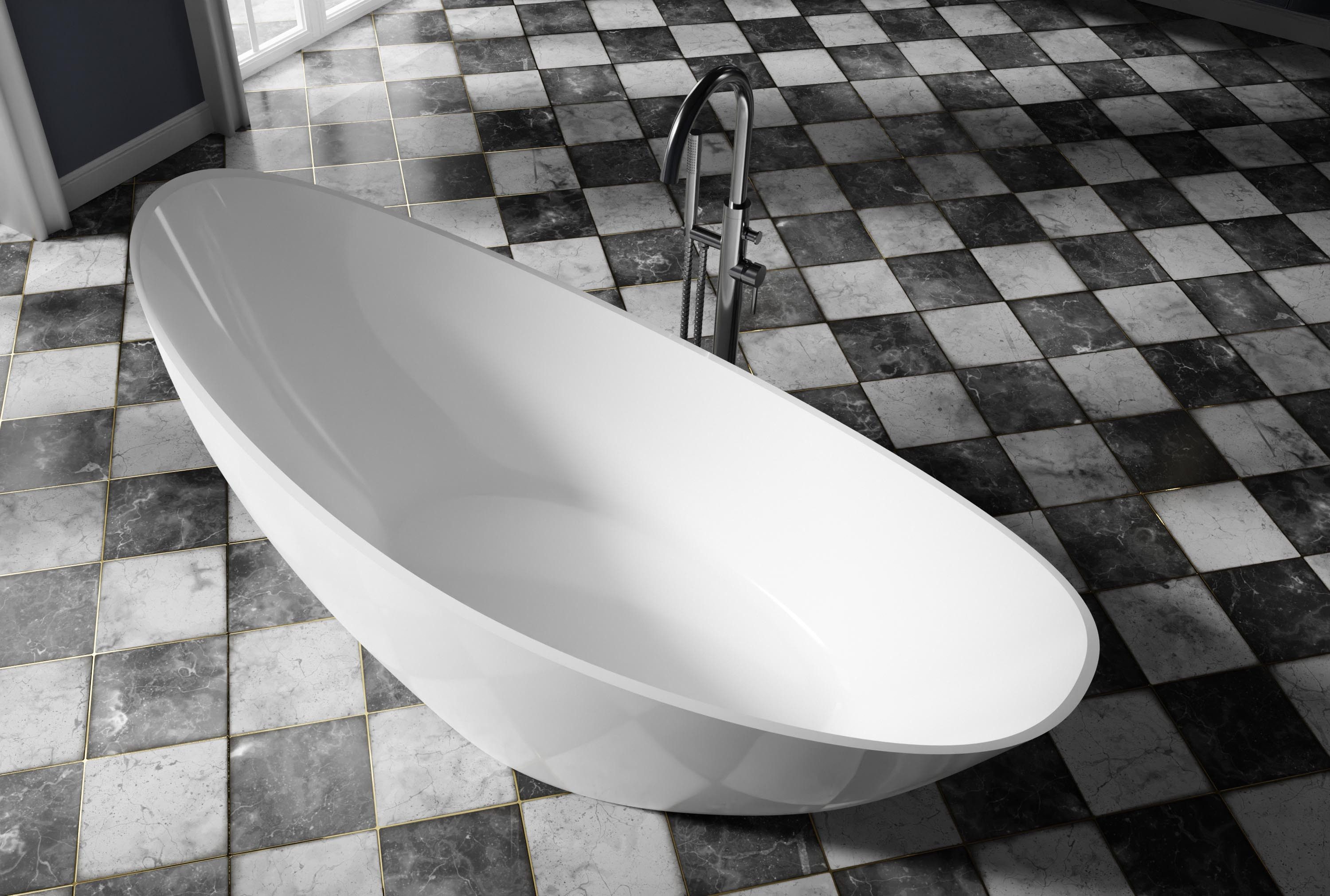 Bernstein Badewanne VICE 2.0 Weiß glänzend 183,5 x 78,5 cm, Freistehende Badewanne Acryl weiß glänzend inkl Siphon