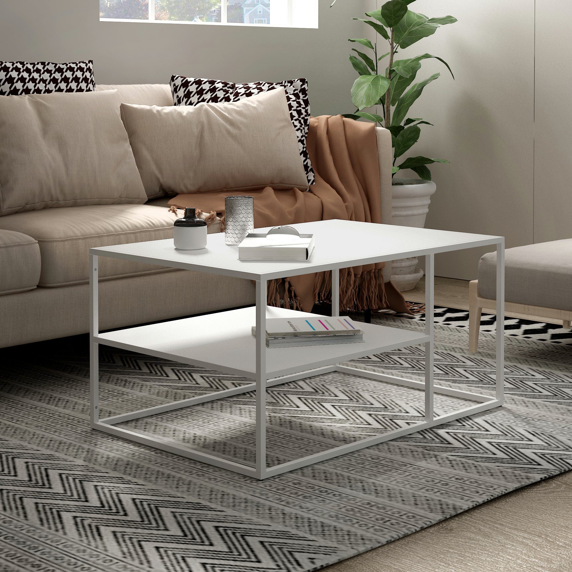 en.casa Couchtisch, »Solund« Beistelltisch Stahl 45x90x60 cm Weiß