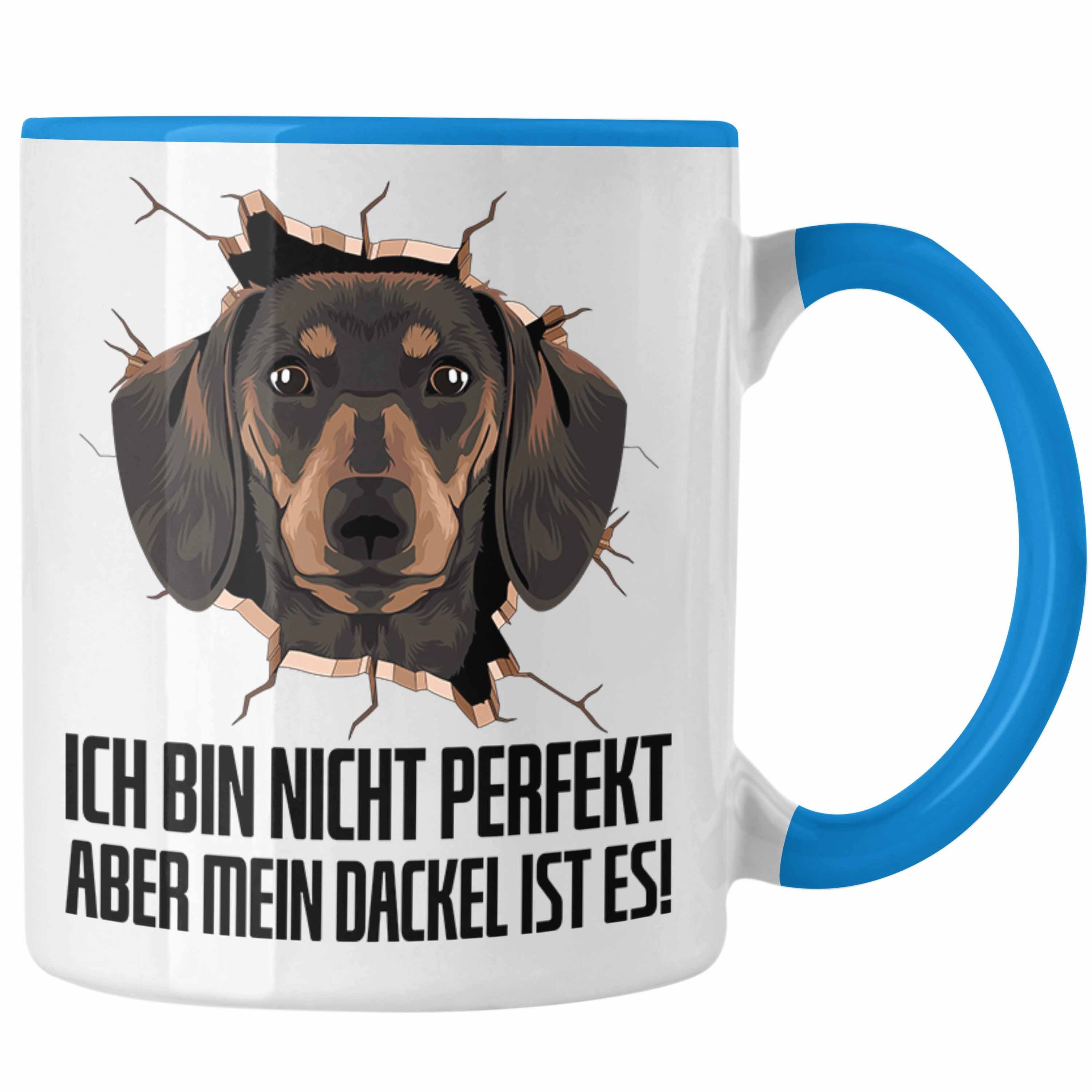 Trendation Tasse Dackel 3D Grafik Tasse Geschenk für Dackelbesitzerin Kaffee-Becher Ich Blau