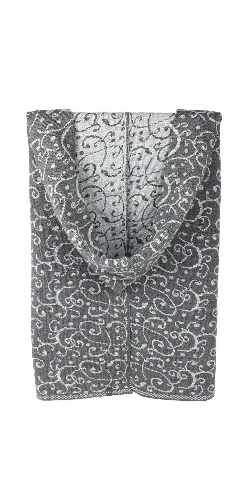 Fein feine grau Wollbeimischung Schal ZEBRO Strickschal gestrickter "Ornamente",