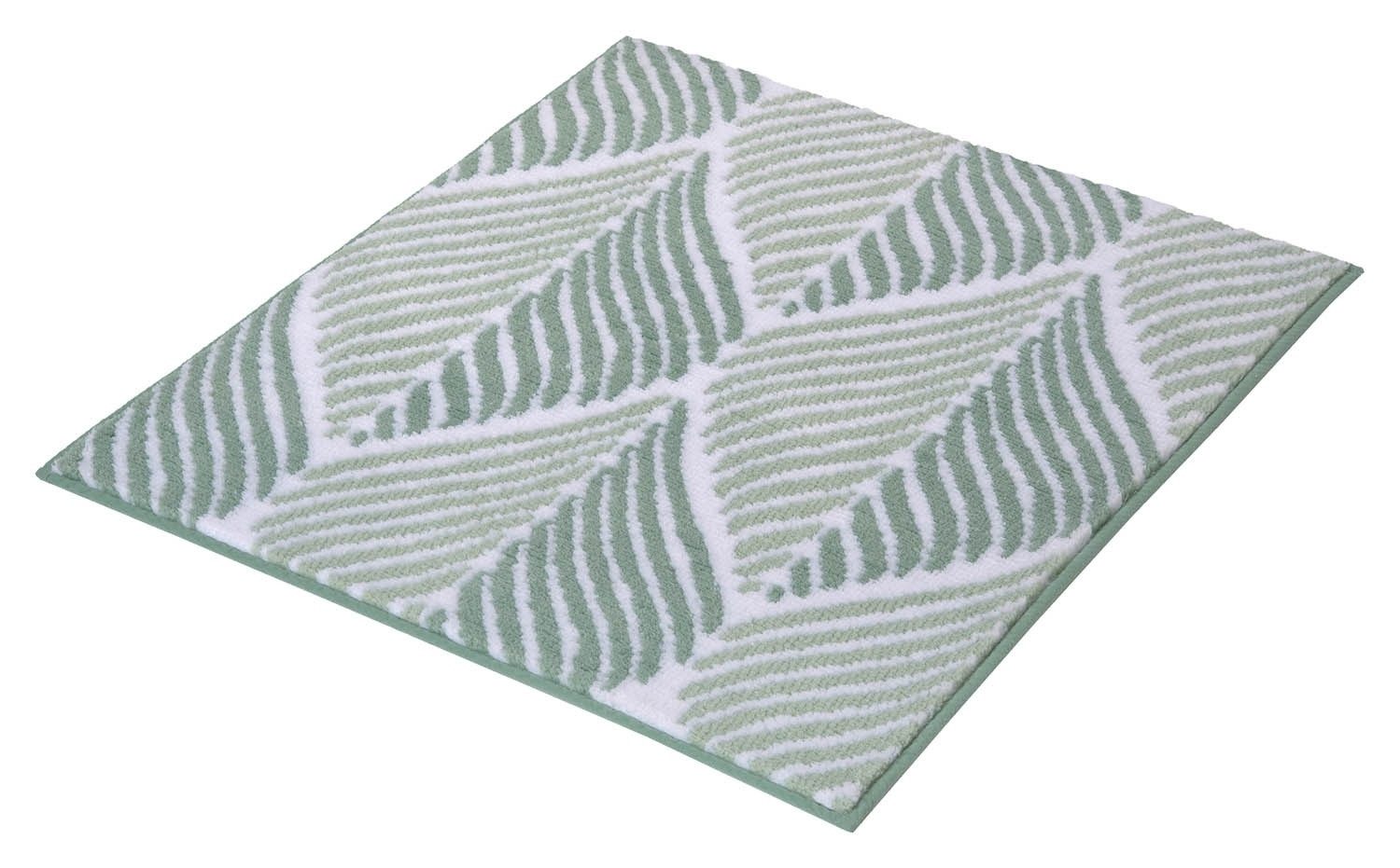 Badematte LEAF, 60 x 90 cm, Türkis, Weiß, Blättermotiven, Kleine Wolke, Höhe 12 mm, rutschhemmend beschichtet, fußbodenheizungsgeeignet, Polyester, rechteckig