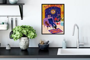 MuchoWow Poster Frauen - Psychedelisch - Hippie, (1 St), mit Rahmen, Kunstdruck, Gerahmtes Poster, Schwarzem Bilderrahmen