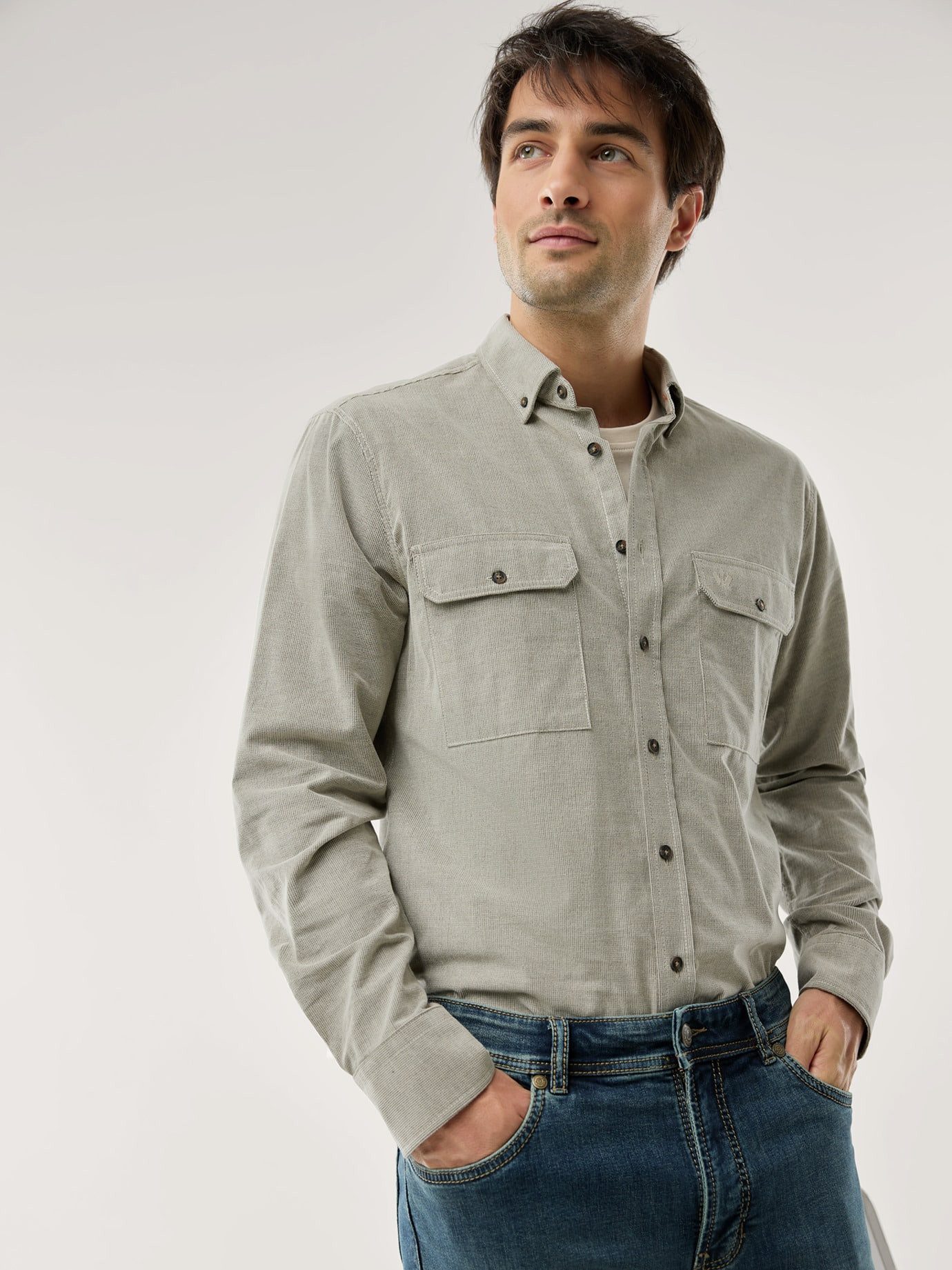 Walbusch Hemdjacke Herren Soft-Cord Overshirt Regular Fit Langarm Baumwolle Waffelcord-Cordhemd, weich & wärmend, Kent-Kragen, waschmaschinenfest
