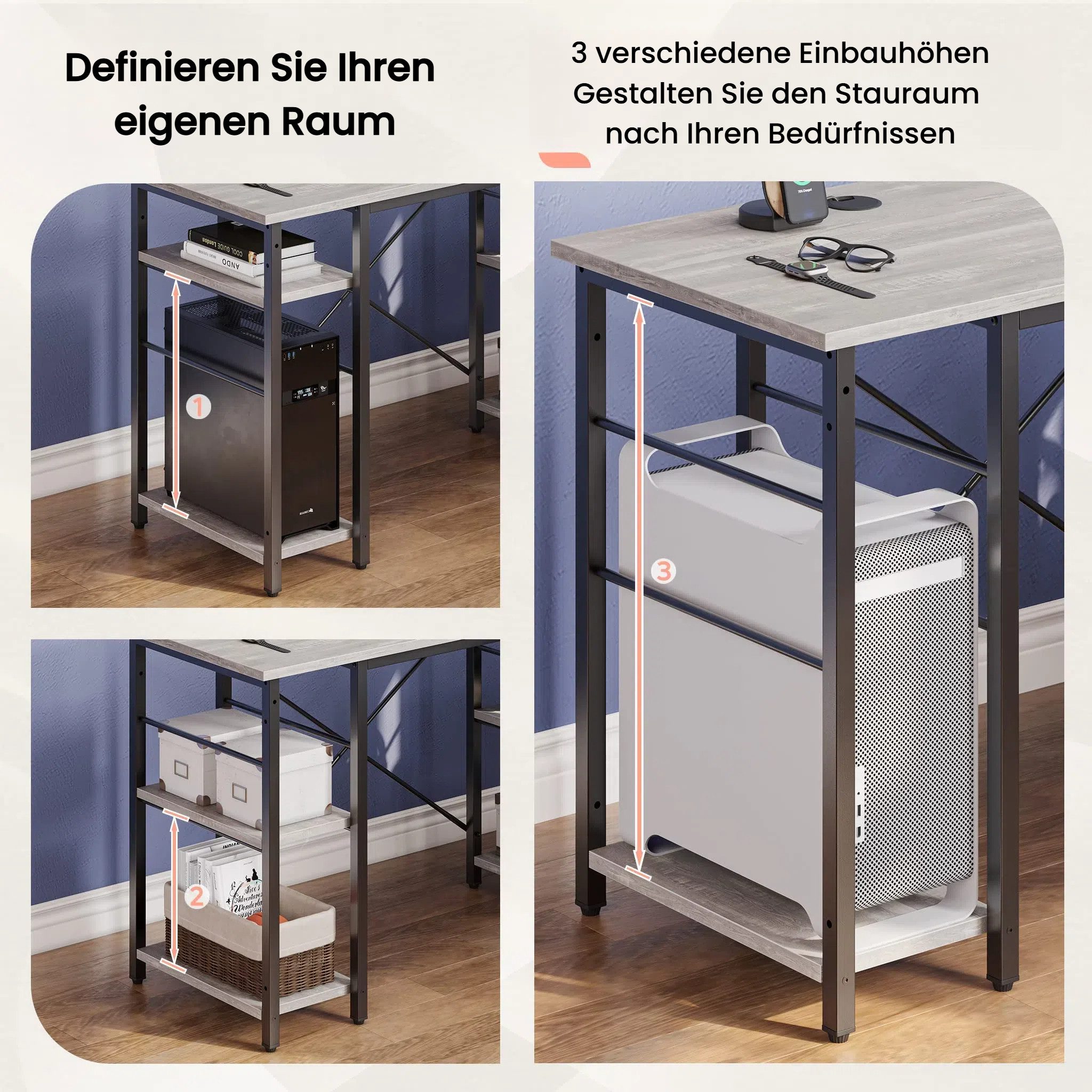 Bestier Eckschreibtisch Schreibtisch L-förm mit Regal, CPU-Ständer, 280 cm× günstig online kaufen