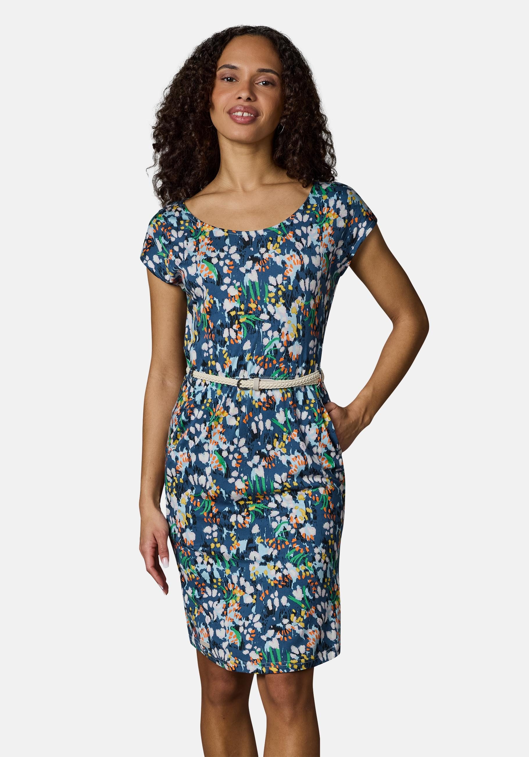 Ragwear Shirtkleid Lilithe YOUMODO Sommerkleid mit Alloverprint und Flechtgürtel