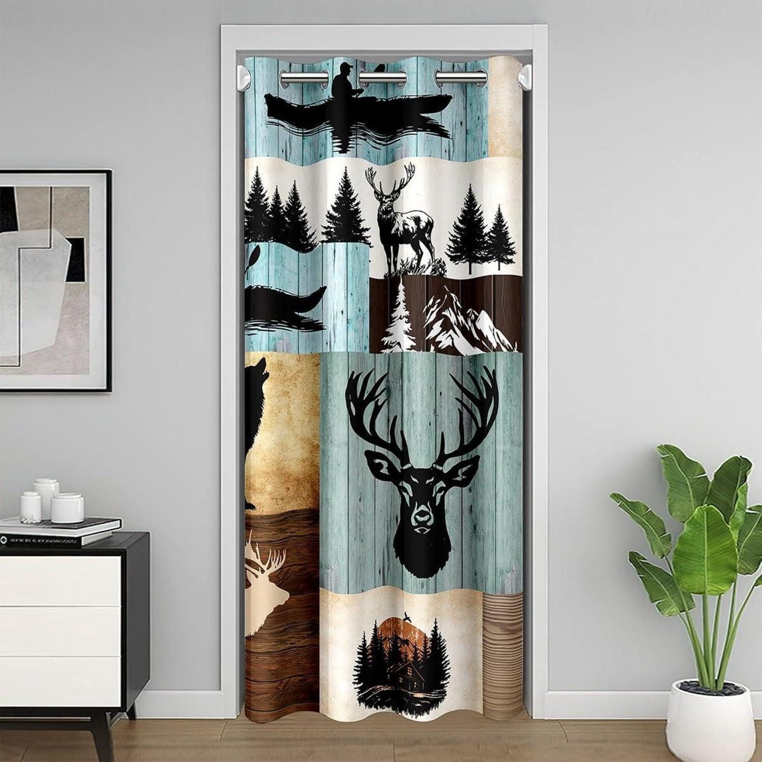 LuxusKollektion Türvorhang Türvorhang 132x203cm Hirschjagd Blau Braun (1 St)