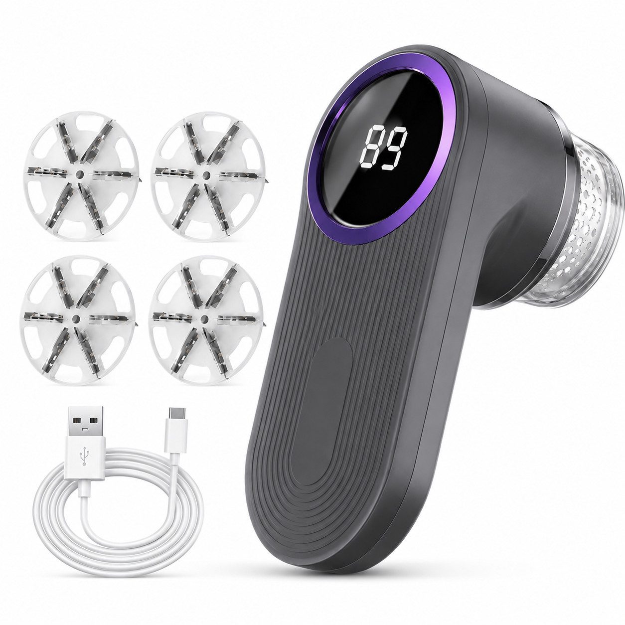 ibettertec Fusselroller Elektrischer Fusselrasierer 6‑fach‑Klingenkopf, USB‑C wiederaufladbar, 6‑fach‑Klingenkopf mit großer Fläche, schonende Waben‑Schutzfolie