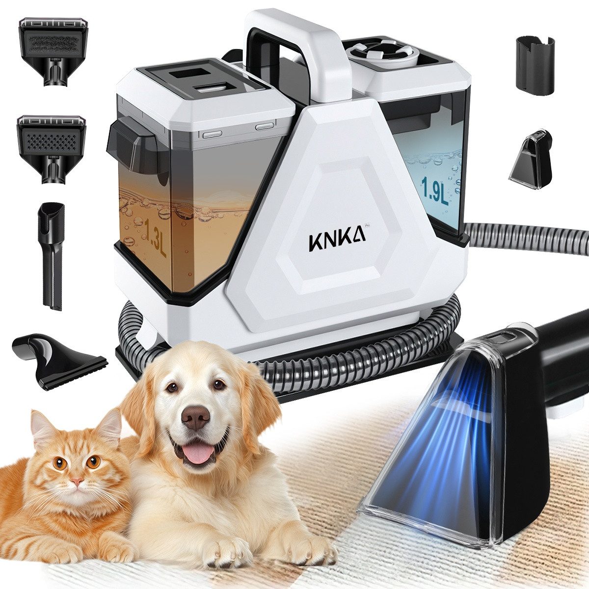 KNKA PRO Teppichreinigungsgerät Засіб для чищення оббивки Gerät, Tragbarer Teppichreiniger Waschsauger, 550 W, beutellos, mit 16000pa Saugkraft, für Sofas, Teppiche und Haustierunterlagen