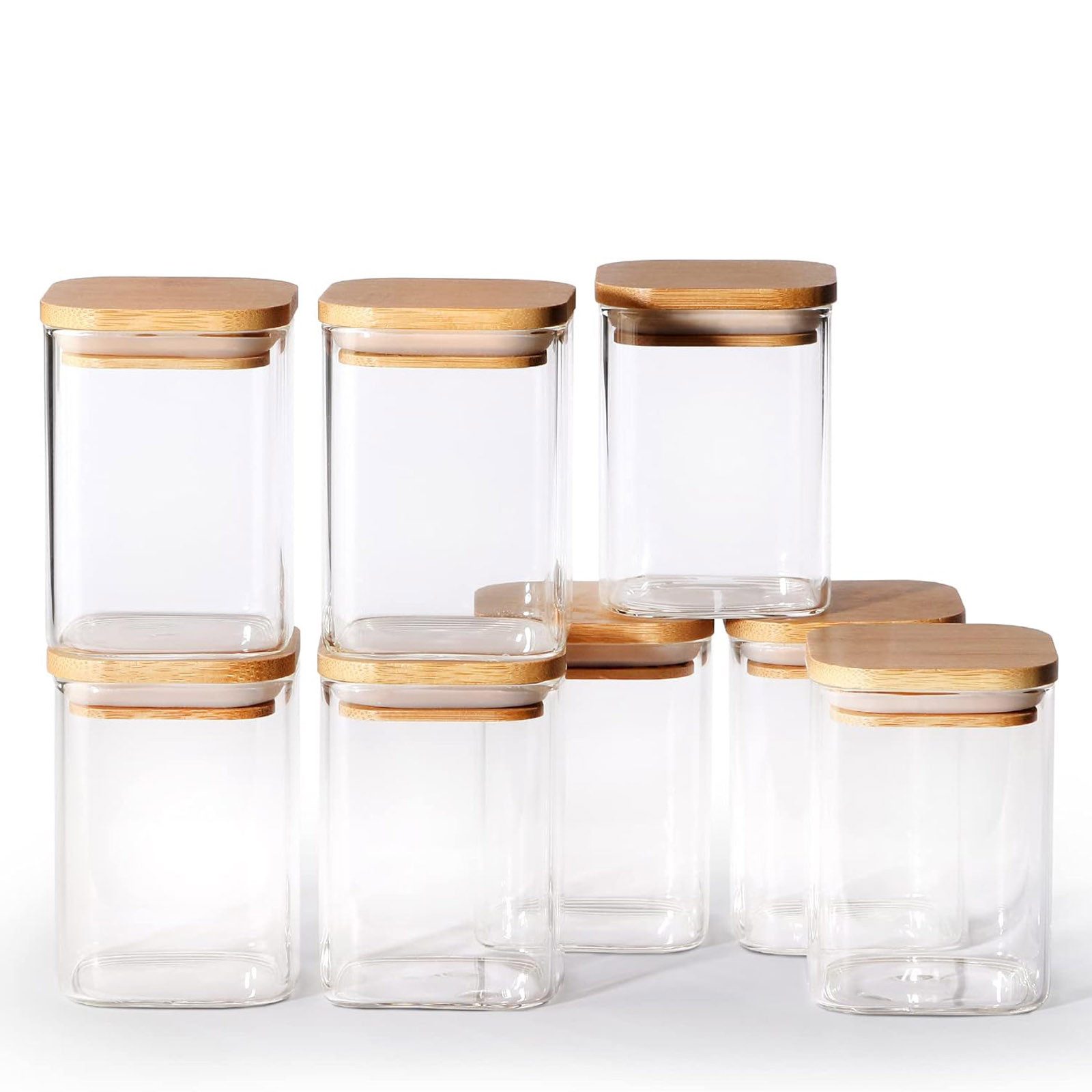 MOLIS Vorratsglas Gewürzgläser Set Gewürzdosen Gewürzbehälter Gewürzglas, Glas, (8-tlg), Eckig mit Deckel Luftdicht 200ml