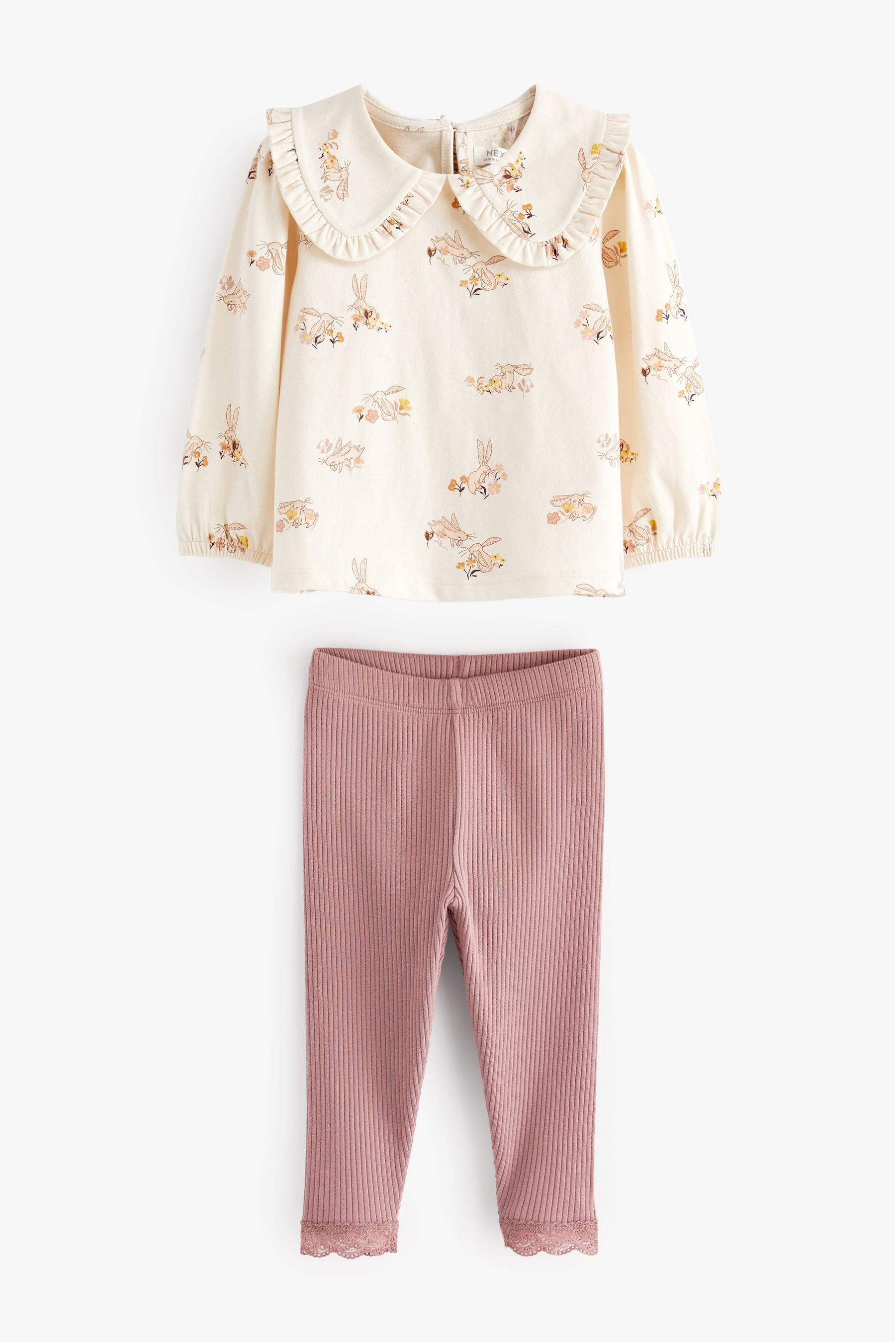 Next Shirt & Leggings Oberteil mit Kragen und Leggings im Set (2-tlg) Pink Bunny | Shirt-Sets