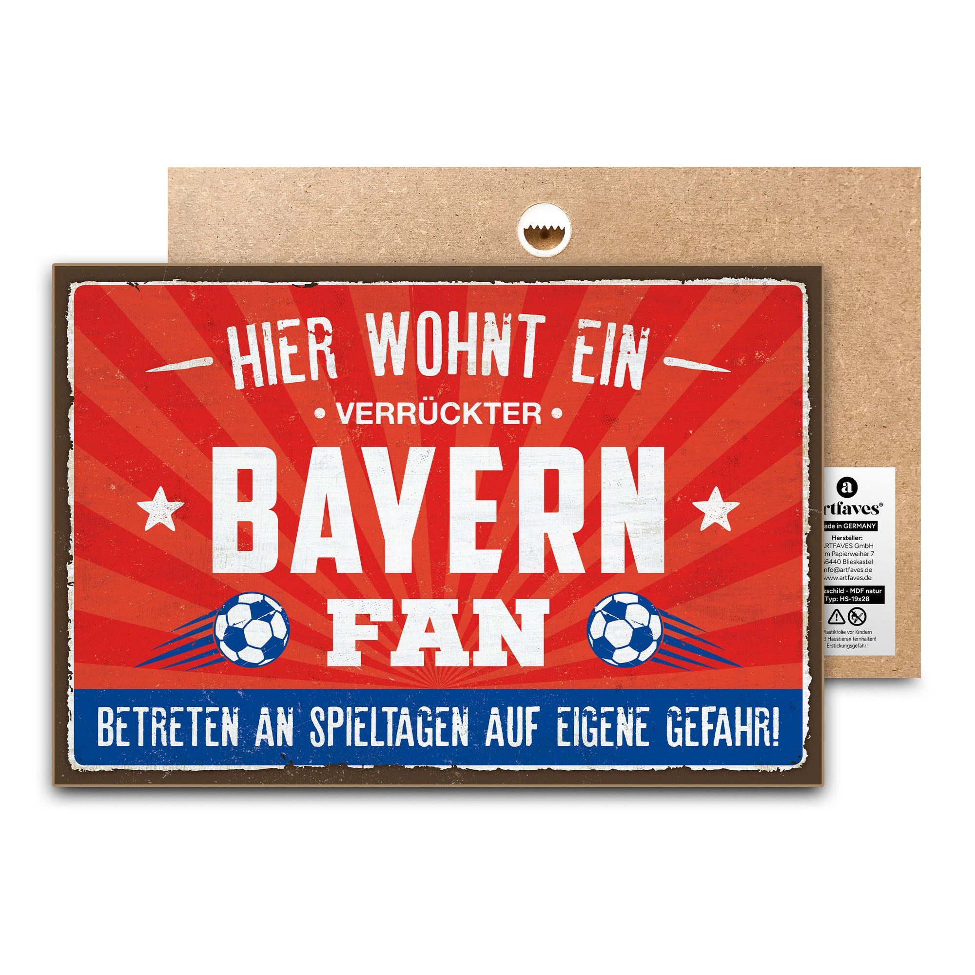 ARTFAVES Holzbild Schild mit Spruch - Hier wohnt ein verrückter BAYERN Fan günstig online kaufen