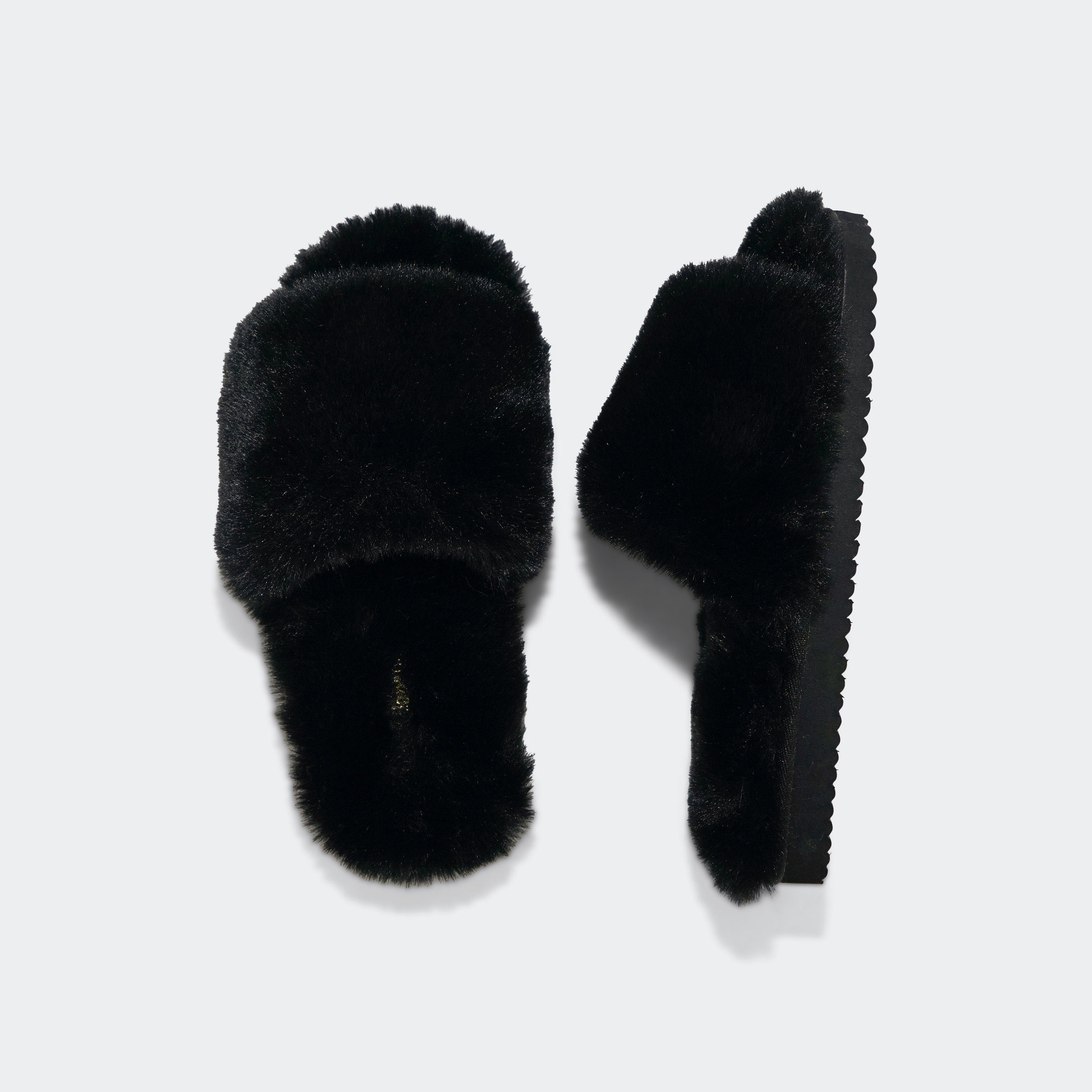 2 slide*fur Flop Flip schwarz mit Pantoffel Innensohle kuscheliger