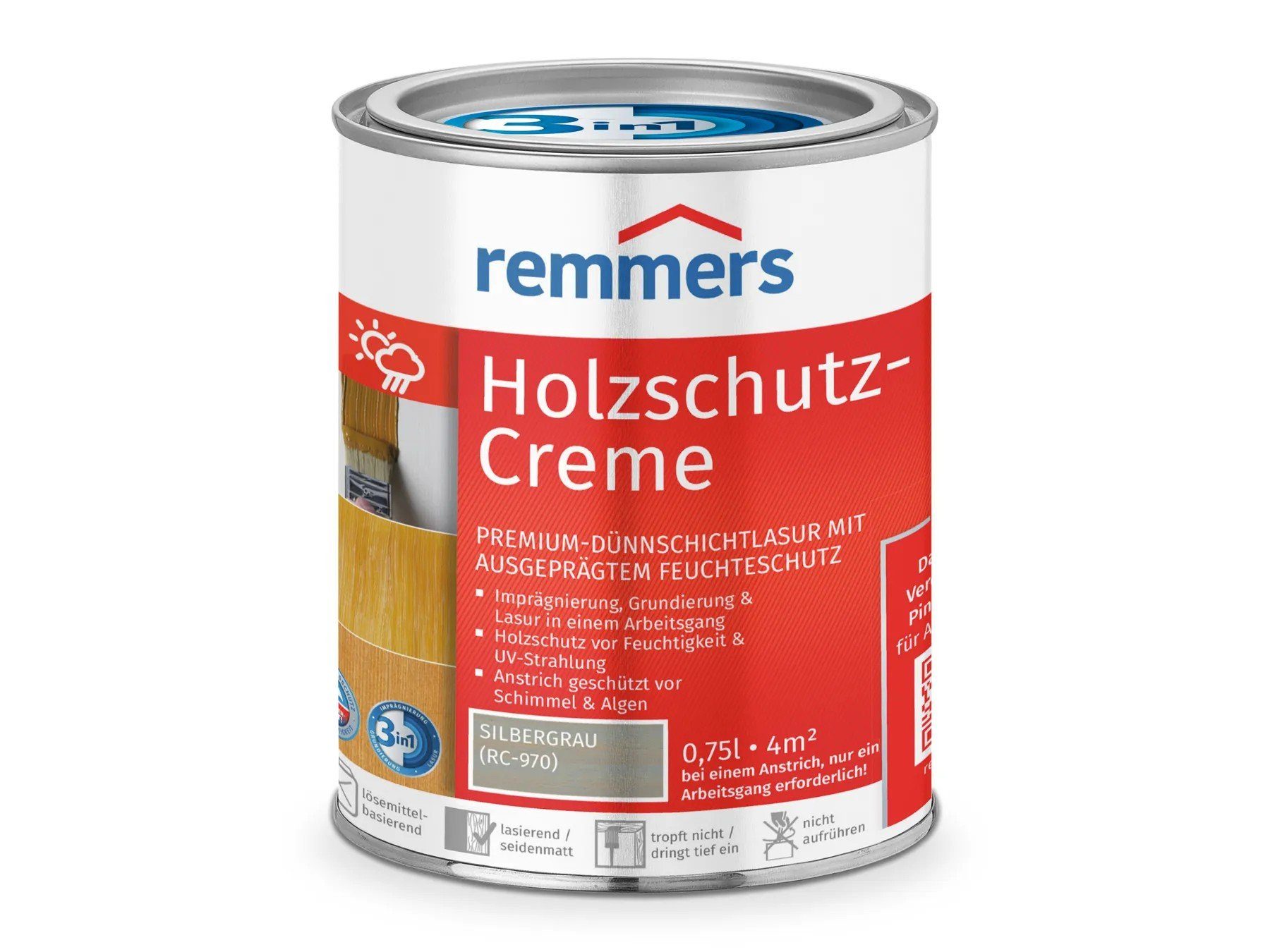 Remmers Holzschutzlasur Holzschutz-Creme 3in1 silbergrau (RC-970)