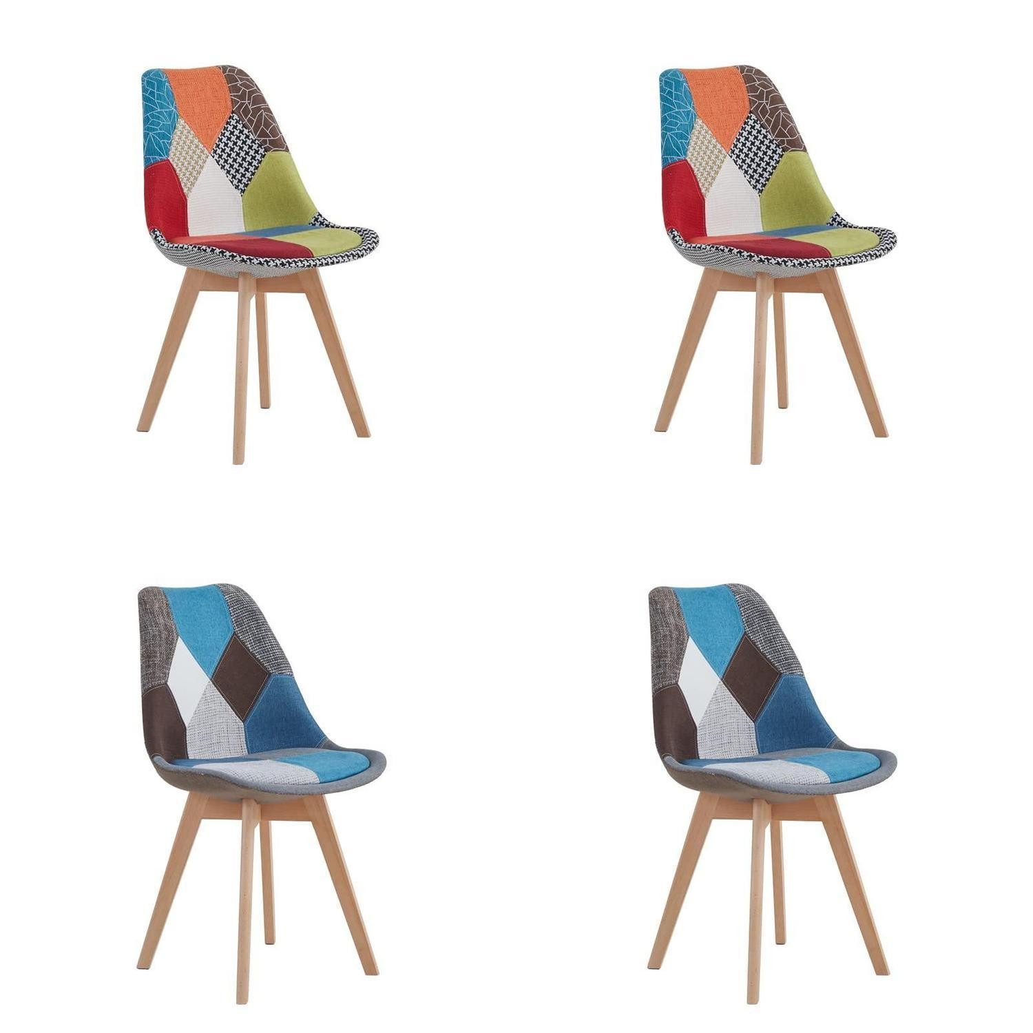 LuxusKollektion Esszimmerstuhl Esszimmerstuhl Patchwork Sitzkissen 4 Stühle Patchwork Blau+rot