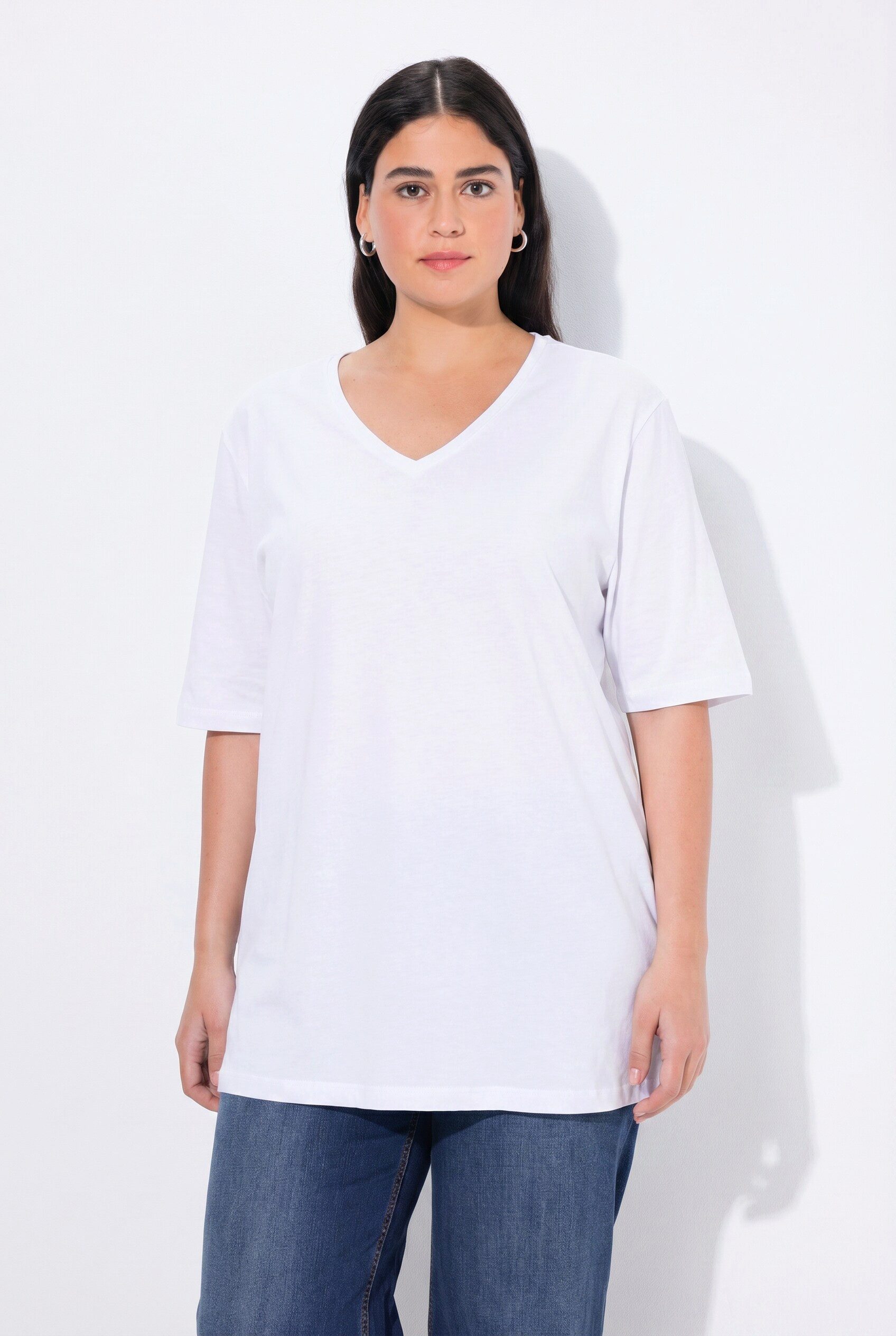 Ulla Popken T-Shirt T-Shirt V-Ausschnitt Relaxed Halbarm