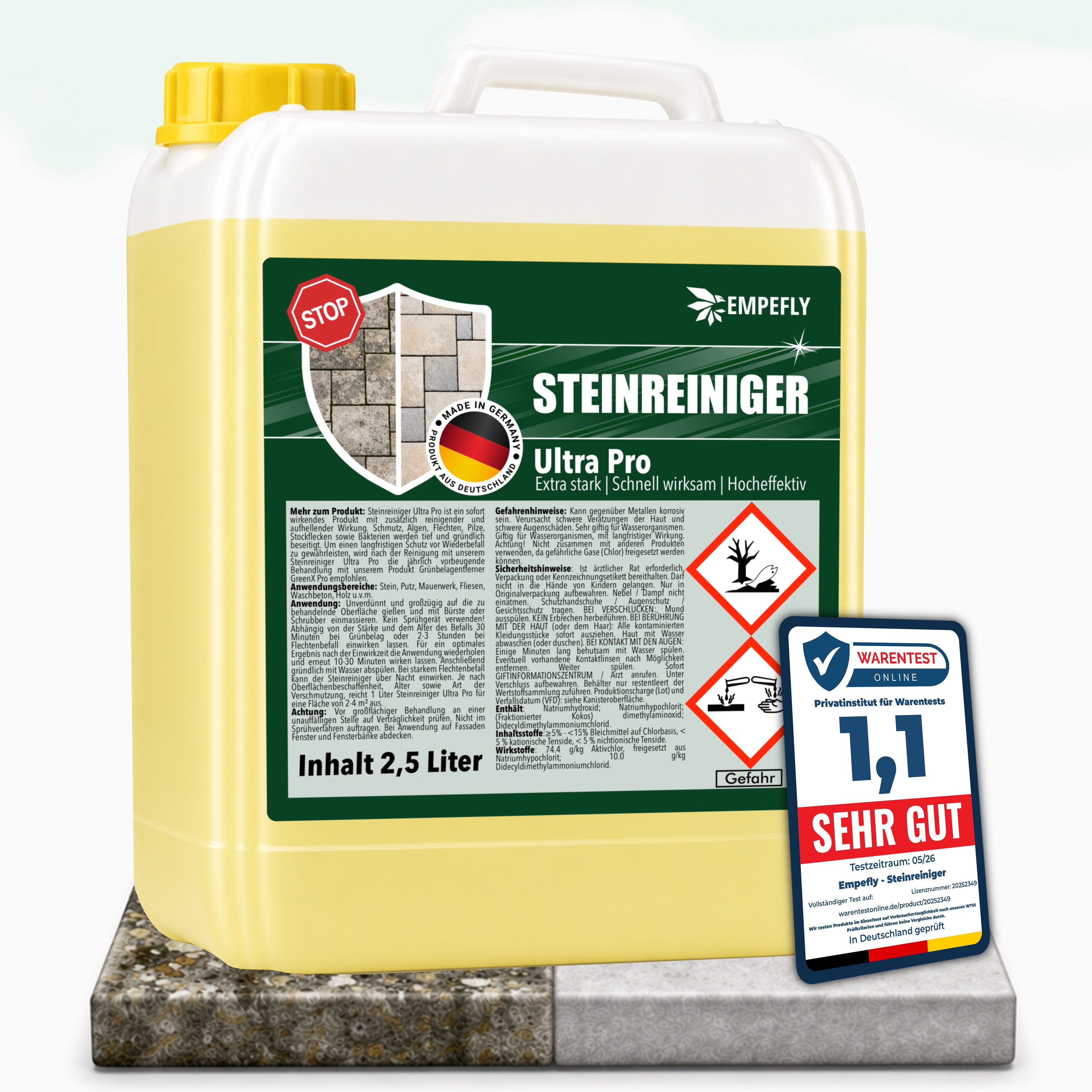 Empefly Steinreiniger Ultra Pro 1000 ml – Steinreiniger für Außenflächen Grünbelagentferner (Einzelartikel, [- Steinreiniger Intensiv für außen)