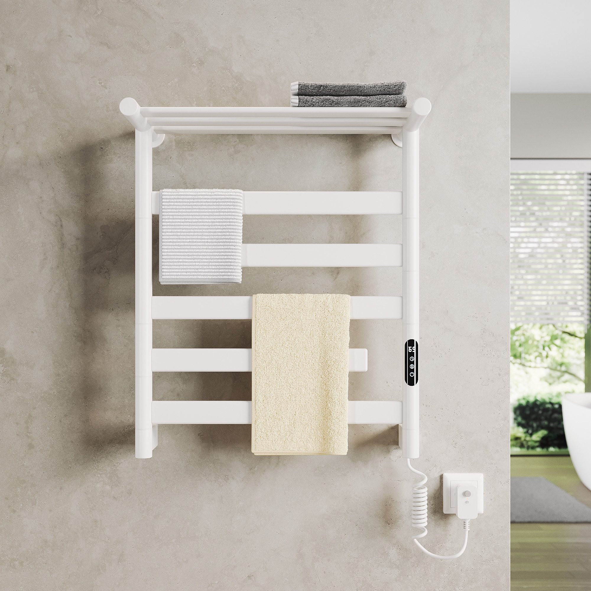 SONNI Heizkörper Elektrischer Handtuchtrockner mit Thermostat 66×55cm Badheizkörper, 45 mm Flachrohre, 180° drehbar, WiFi-Steuerung, Carbon-Heiztechnologie