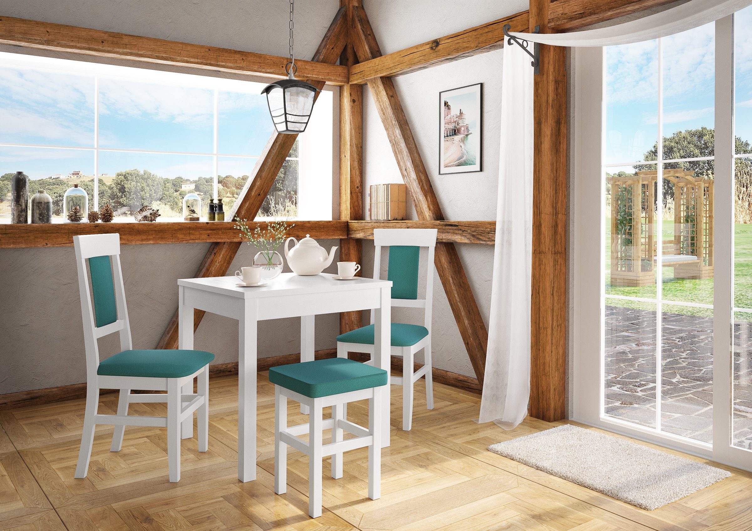 Massivholz-Stuhl Farbe türkis ERST-HOLZ Küchenstuhl Gepolsterter Esszimmerstuhl Esszimmerstuhl