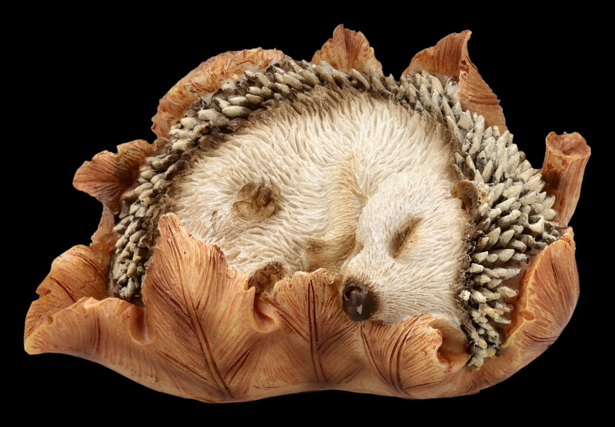 Figuren Shop GmbH Gartenfigur Igel Statue – Gartenfigur Tierdeko Winterschlaf Blatt Dekofigur 9 cm