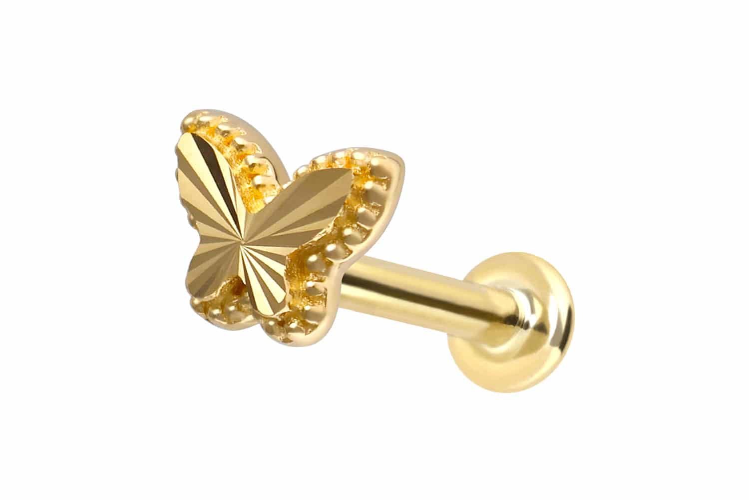 Piercing-Set 14 Karat Gold Labret mit Push Fit SCHMETTERLING