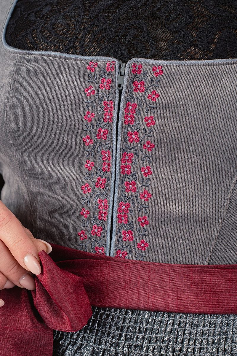 Spieth & Wensky Dirndl Cord Dirndl 2tlg. - ASTRID - grau/schwarz/rot – Bild 4 von 5
