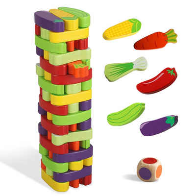 Wenta Stapelspielzeug Wackelturm Spielzeug Holz für Kinder Mädchen Jungen, Stapelturm Brettspiele, Gemüse, Pädagogisches Kinderspiele ab 3 Jahre, (Set, 55-tlg)