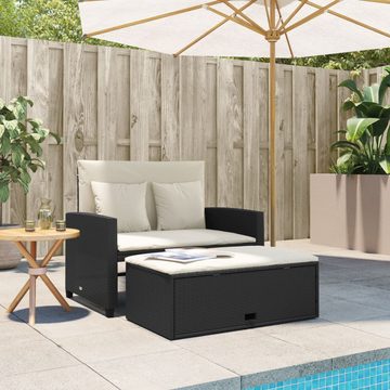 vidaXL Gartenbank Gartensofa mit Kissen 2-Sitzer Schwarz Polyrattan