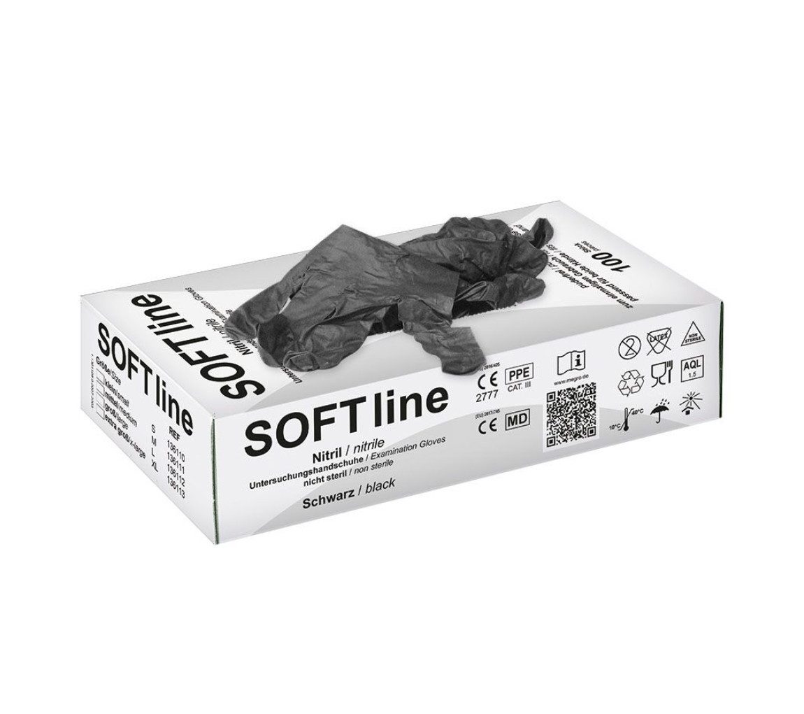 DocMed Nitril-Handschuhe SOFT line Nitril U.-Handschuhe schwarz, Gr. S/M/L/XL (Einmalhandschuh, 100-St., Besonders hautfreundlich, Hohe Reiß- und Stichfestigkeit) Latex- und Puderfrei, kein Risiko einer Latexallergie