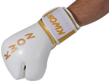 KWON Boxhandschuhe KO Champ Profi Leder Box-Handschuhe weiß gold Kickboxen Boxen MMA (Ergo Form, Profi), 10 und 12 Unzen, Gold Edition, Echtes Leder, Ergo Form