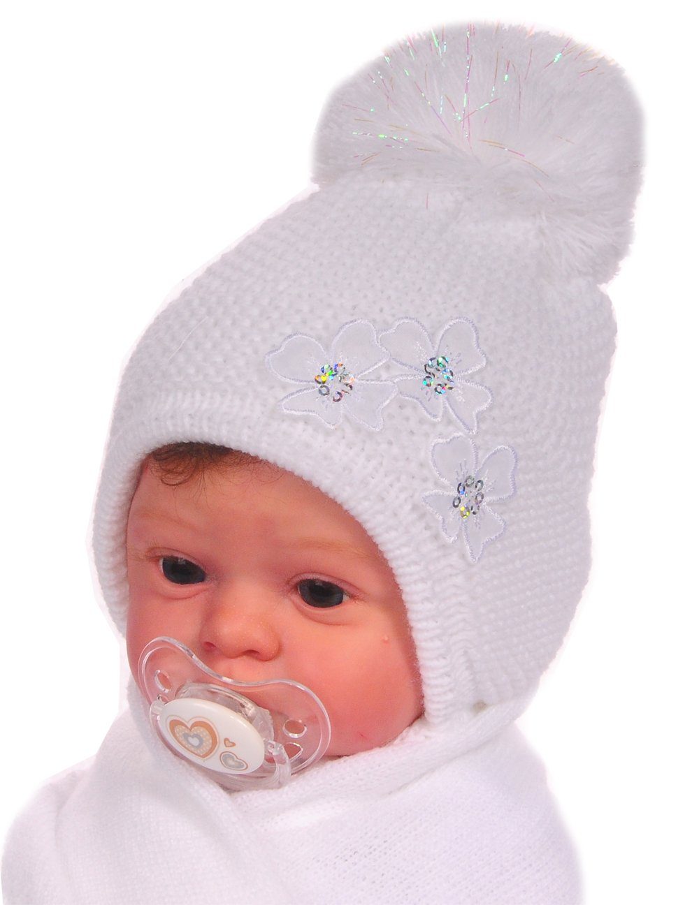 La Bortini Mütze Schal Set Monate Neugeborene 0-4 gefuttert 40 36 und Schal & für warm Mütze 38 Weiß
