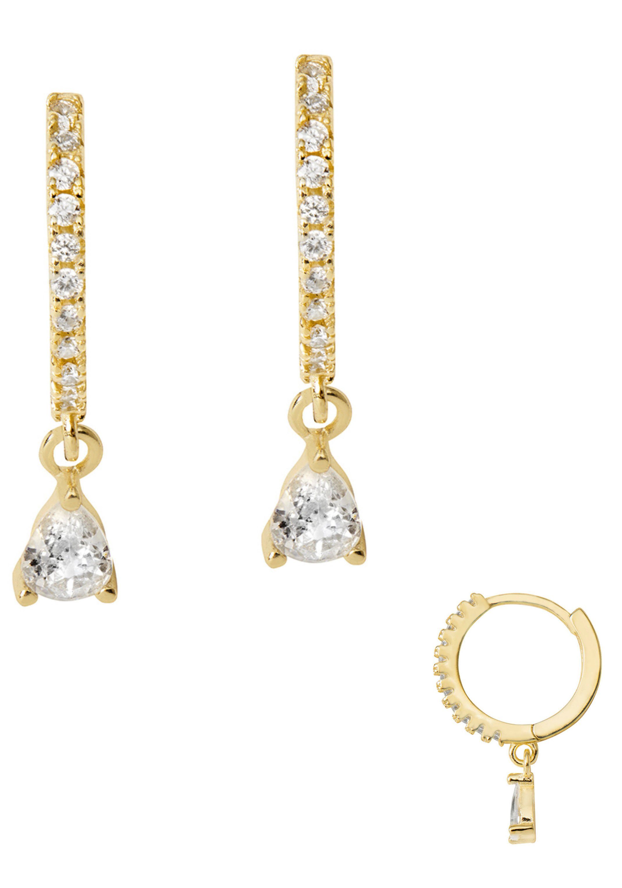 Firetti Paar Creolen Schmuck Geschenk Silber 925 Glitzercreolen Solitär, Made in Germany - mit Zirkonia (synth)