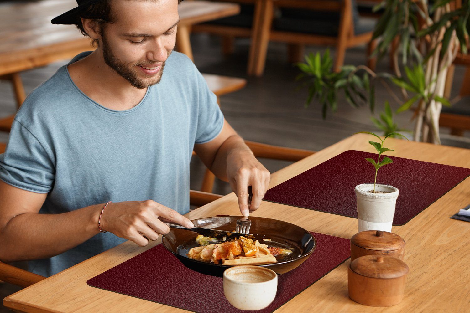 MuchoWow Platzset Leder - Lederoptik/print - Rot - Leicht, (6-St), Platzsets, Tischset, Abwaschbar, Tischsets, Platzdeckchen