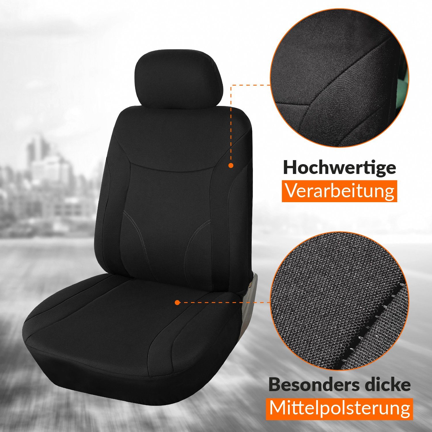 Upgrade4cars Autositzbezug Beifahrer & Auto-Sitzbezüge Set Vordersitze, 4-teilig, Fahrersitz für Auto-Schonbezüge Schwarz