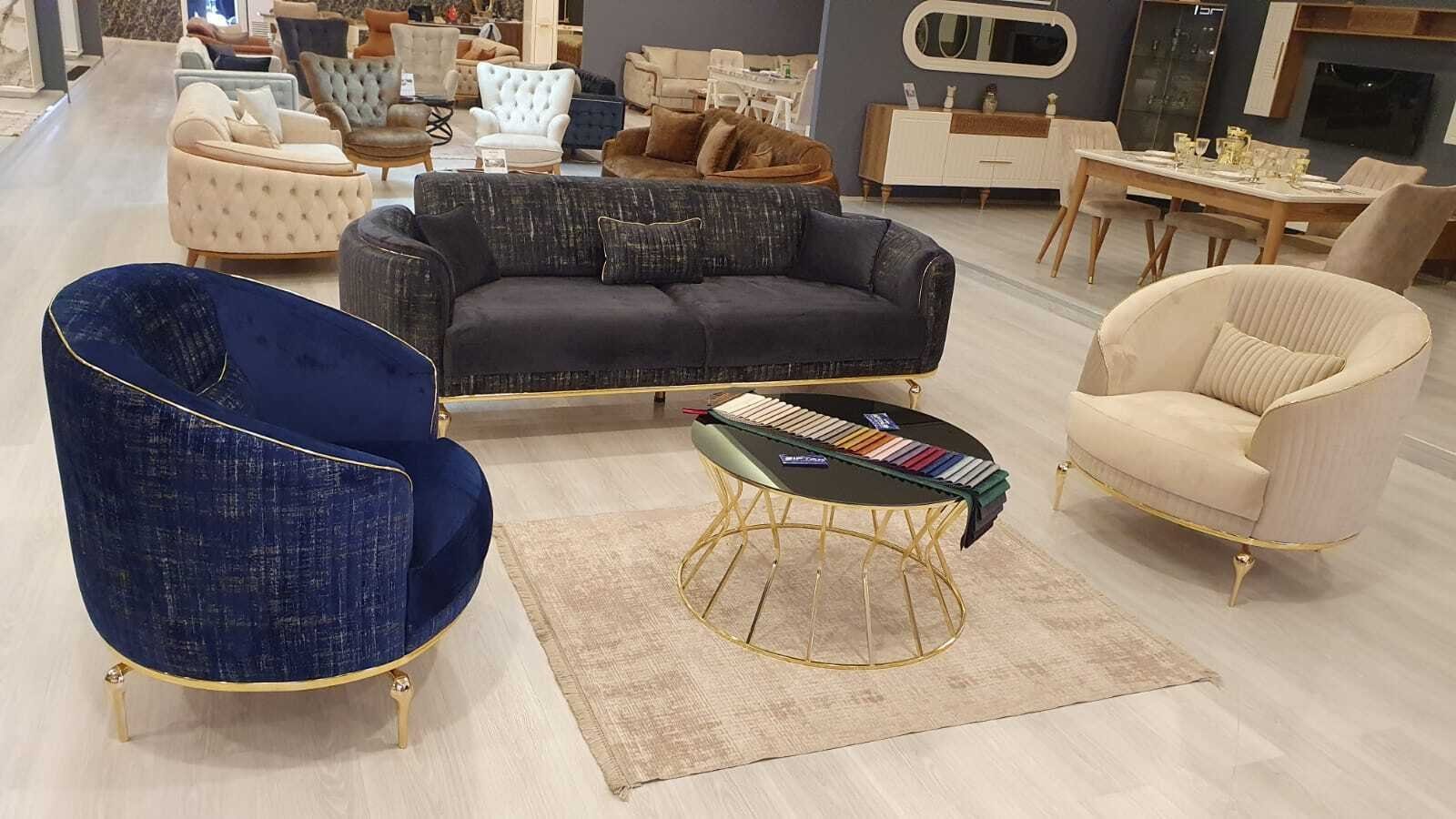 Neu 1Sitzer Modern JVmoebel Textil Wohnzimmer Sessel Polster Blau Luxus Couchen Sessel
