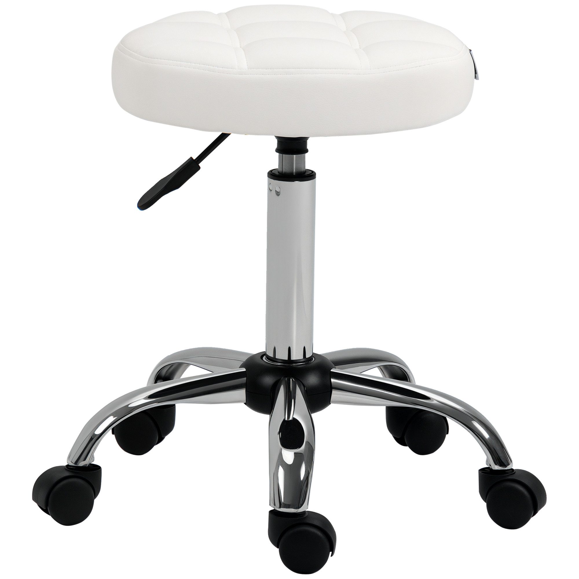 HOMCOM Rollsitz Rollhocker, höhenverstellbar, Kunstleder (Arbeitshocker, 1 St., Salonhocker), für Wohnzimmer, Büro, Weiß
